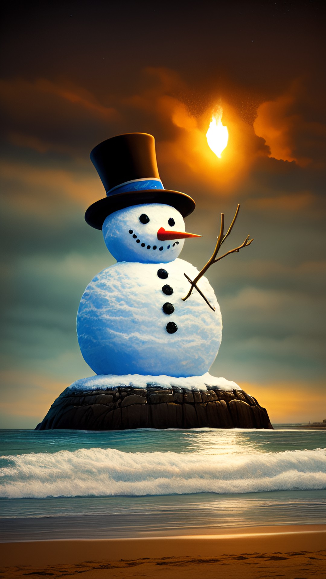 snowman at the beach, global lighting preview