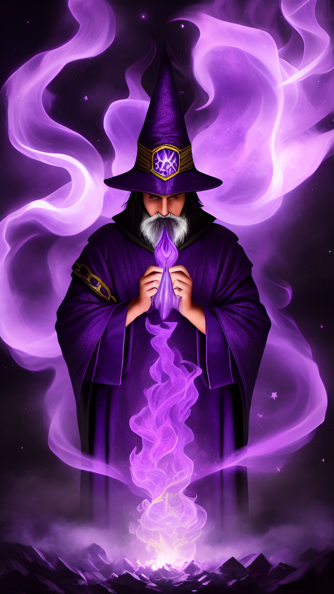 Wizard - wizard at night in purple smoke preview