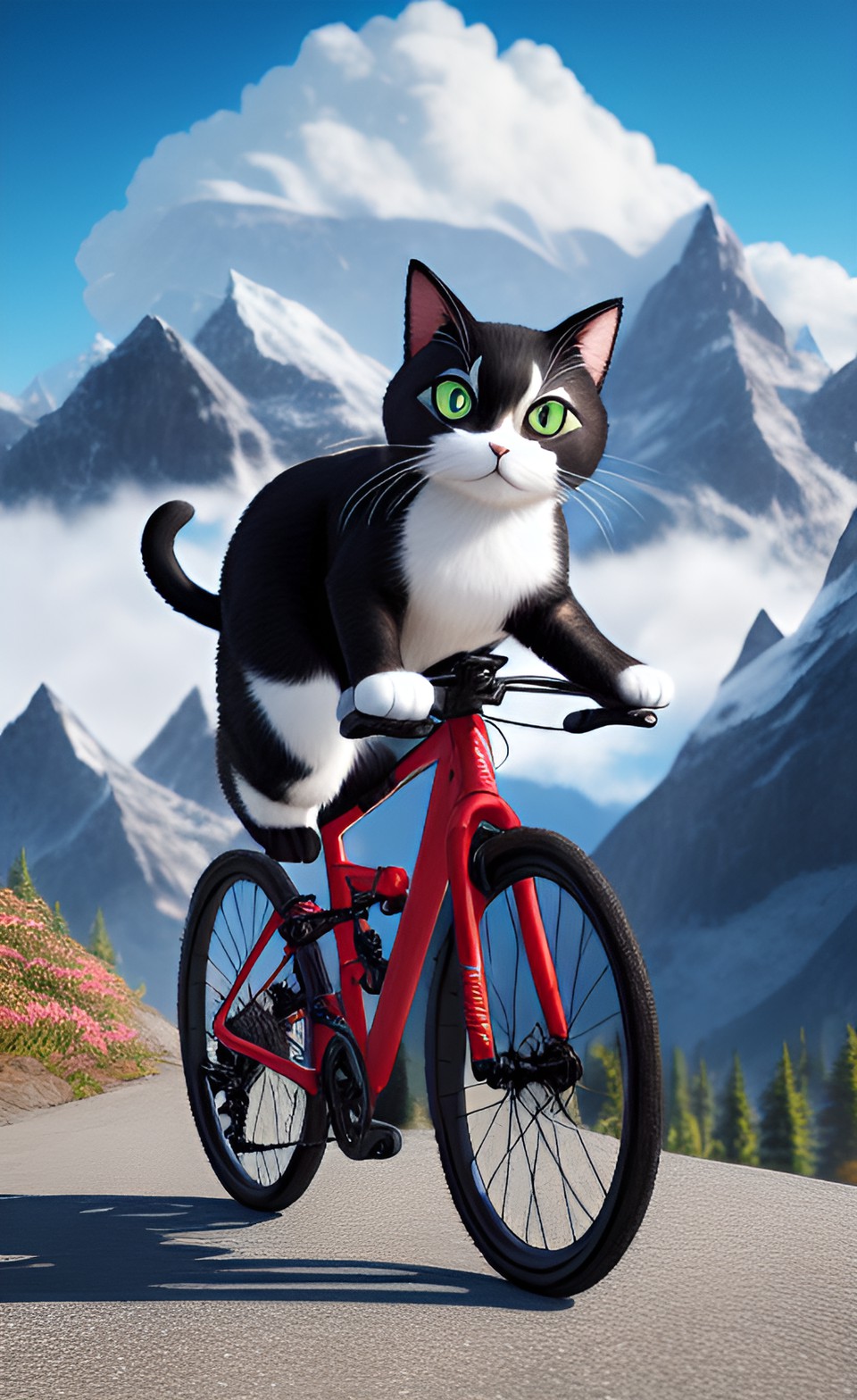 cycling cat with mountaisn on the background preview