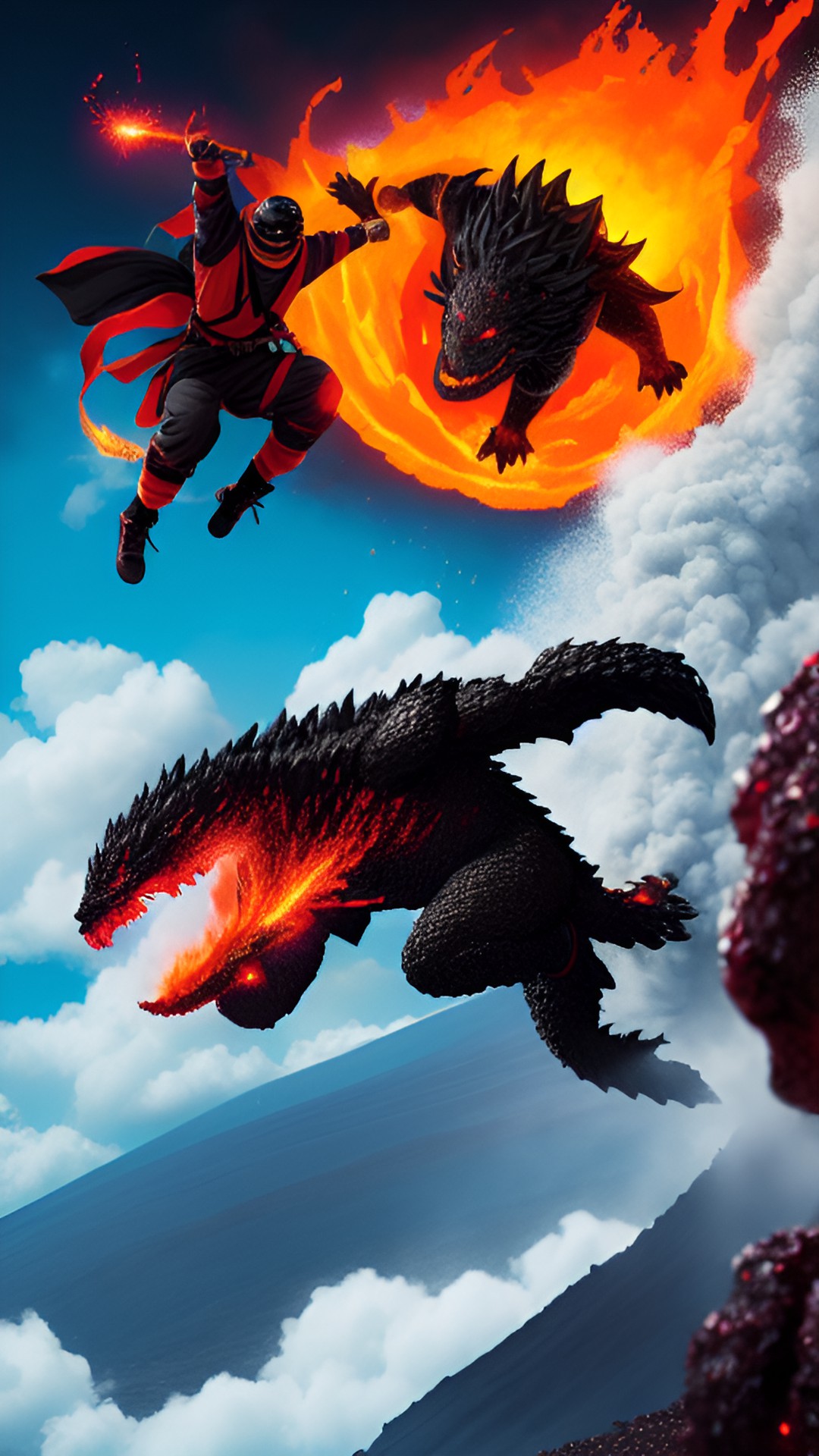 Fight right - a lava monster attacks a ninja preview