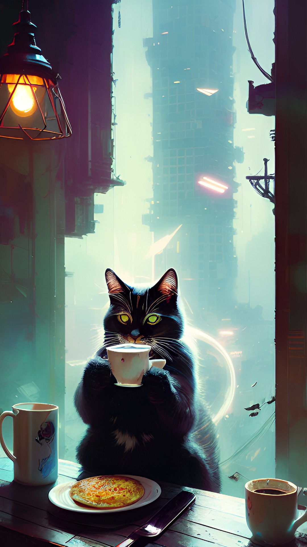 Mornings.. - cat robot having a breakfast preview