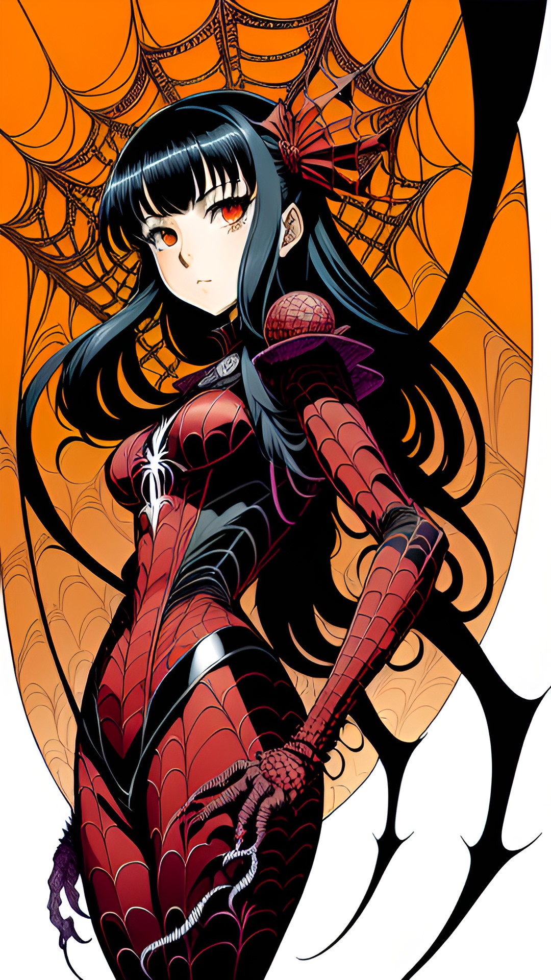 The Spider - woman, spider themed, split background, art by takeshi obata, colourized preview