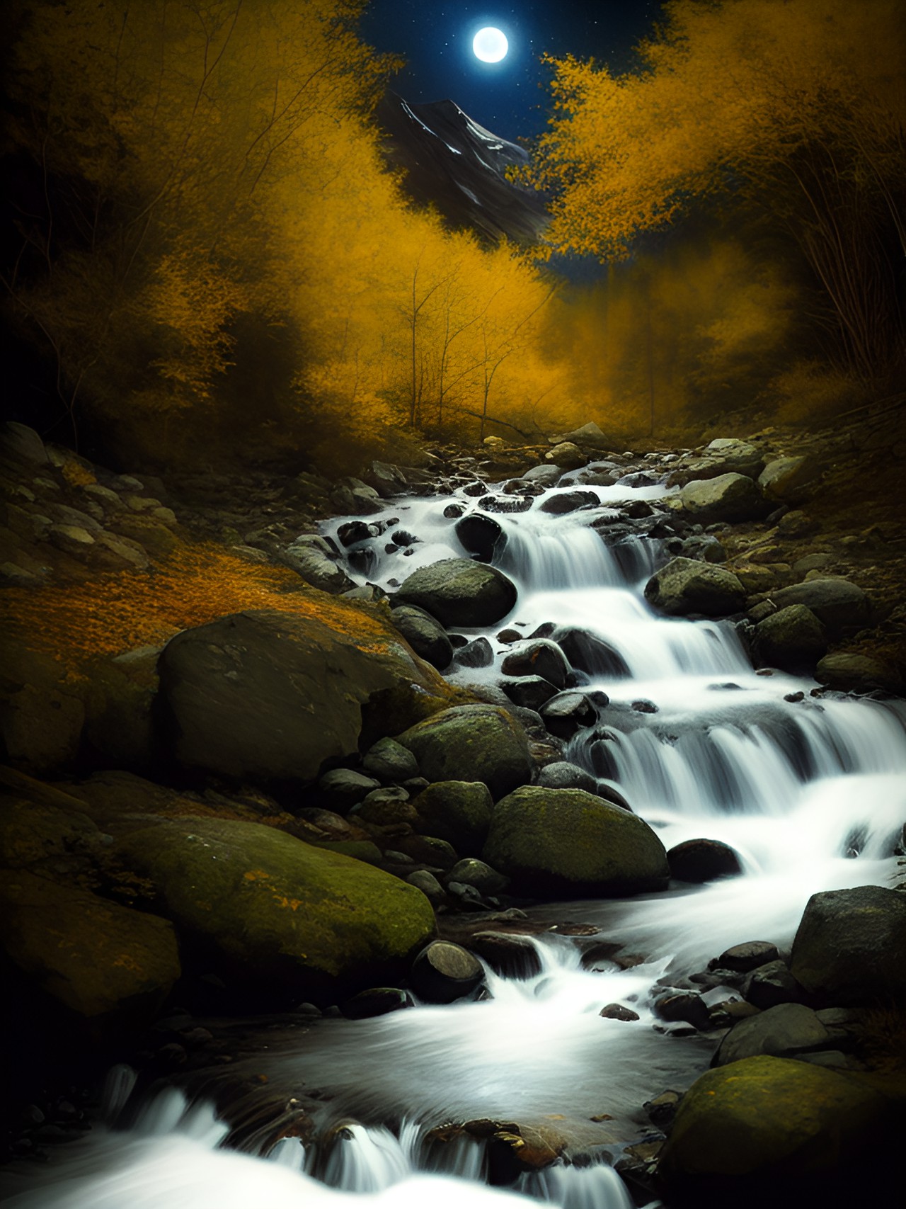 mountain stream at night, long exposure preview