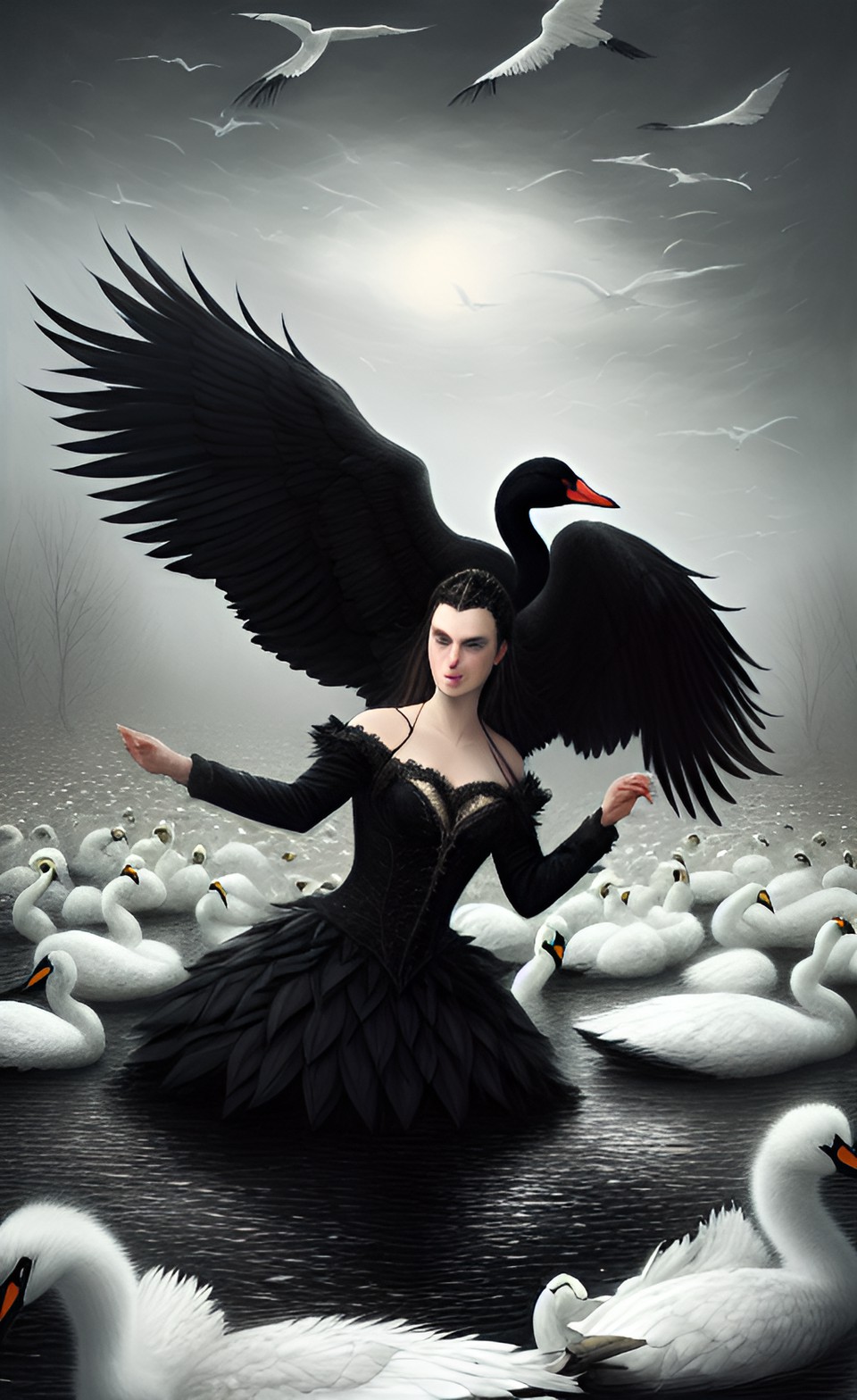 Black swan by Melounos - black swan destroying pure white swans preview