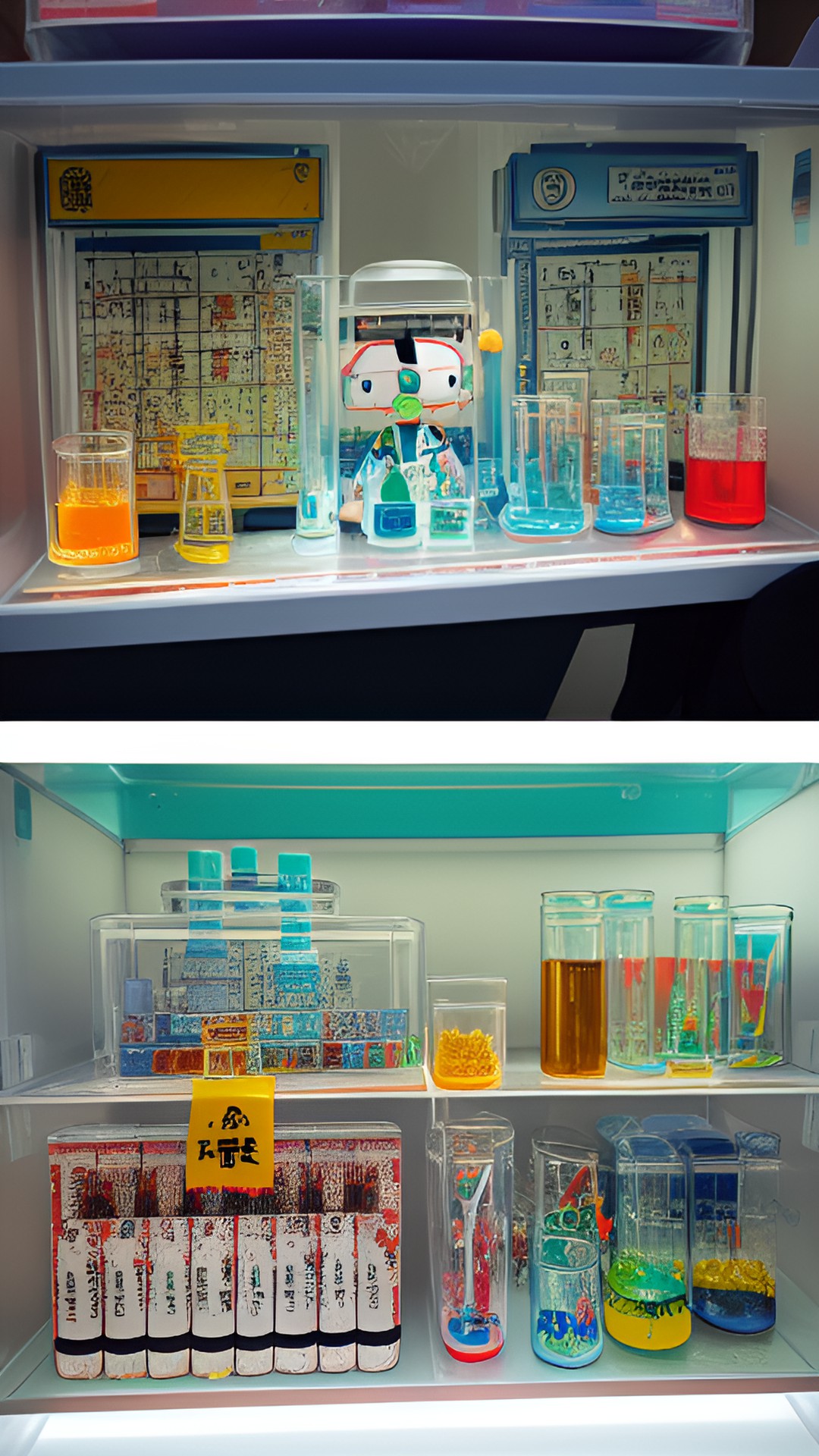 大家在实验室动手做实验的漫画 - a comic of people doing experiments in the lab, with excited expressions and lab coats. beakers and test tubes are everywhere, and there are clusters of equations and diagrams on the preview