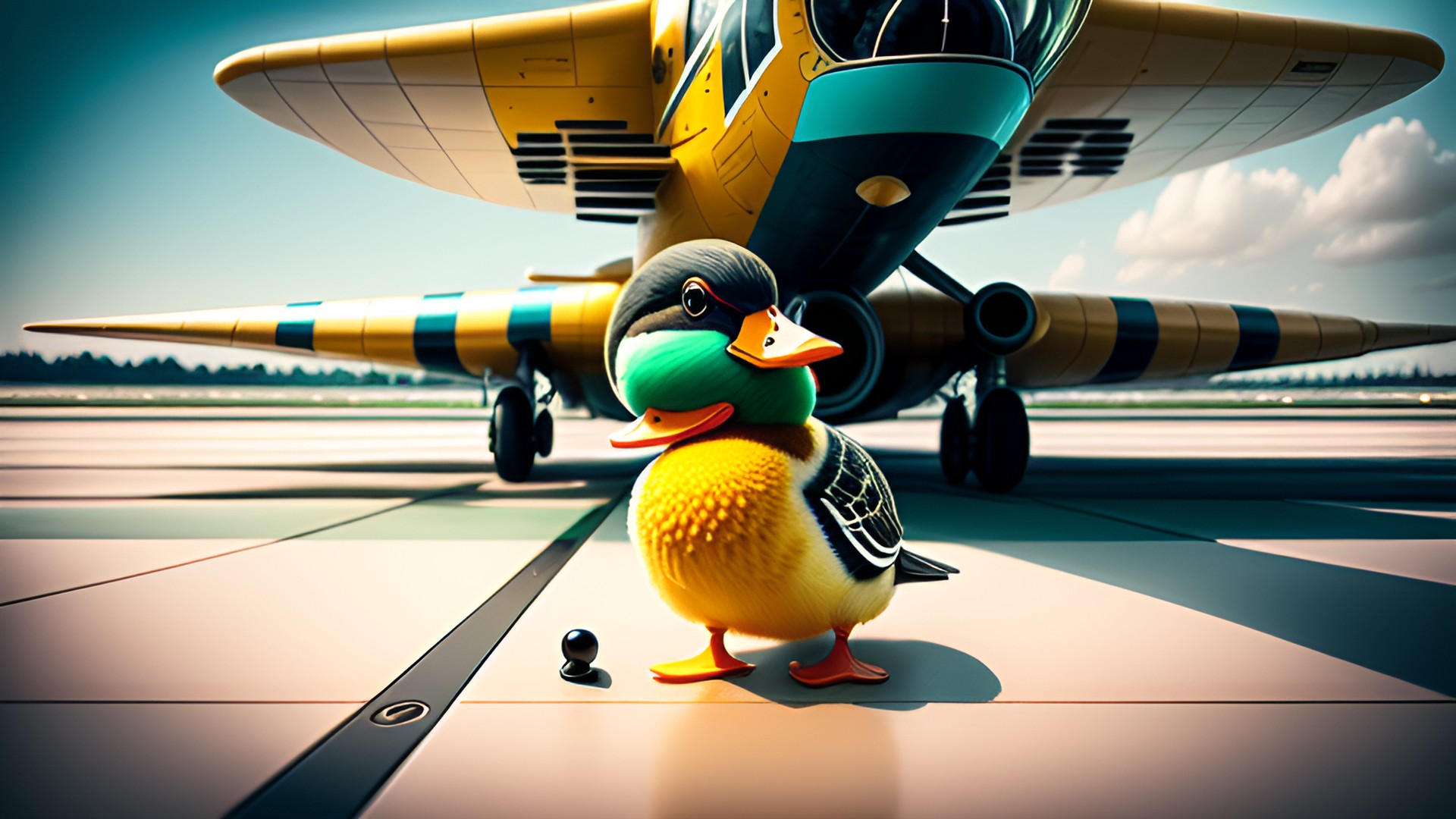 a duck playing chess on top of an airplane preview