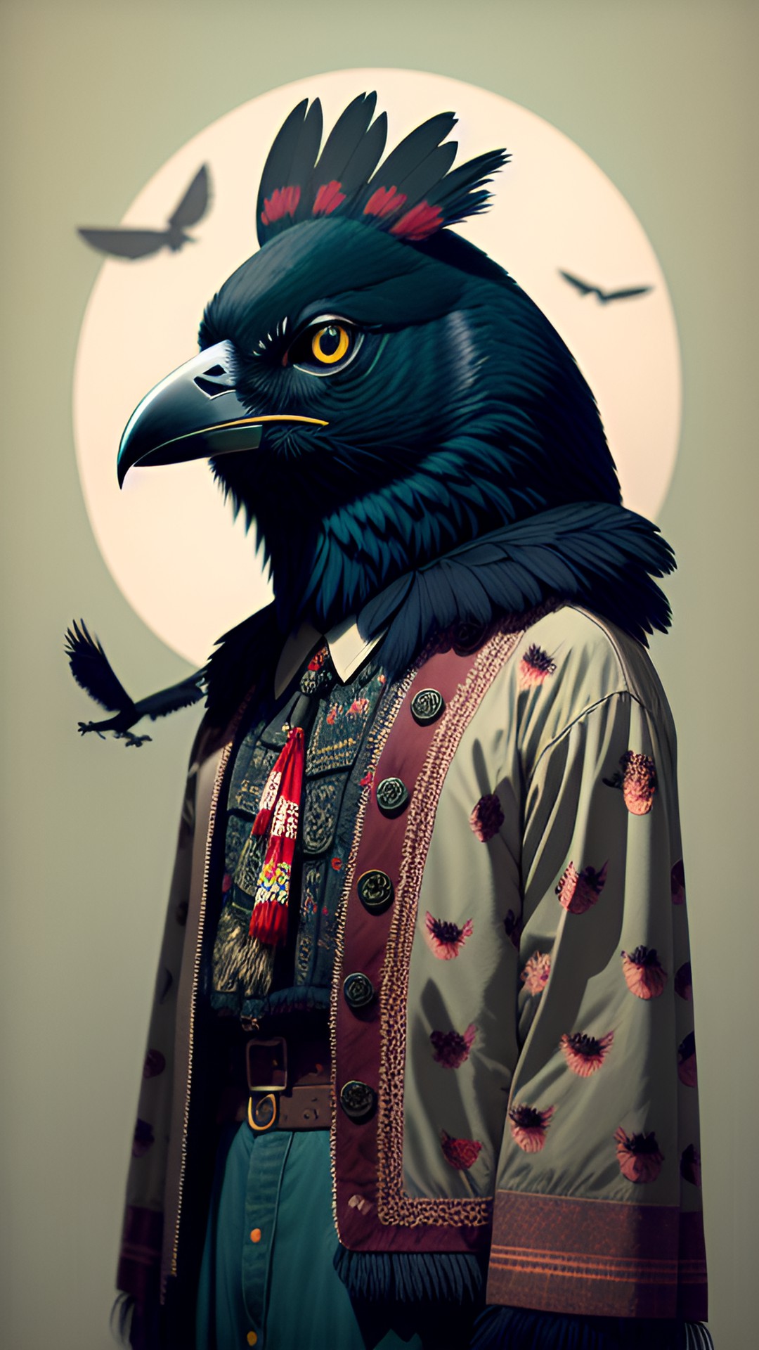 crow spirit animal wearing vintage clothes film preview