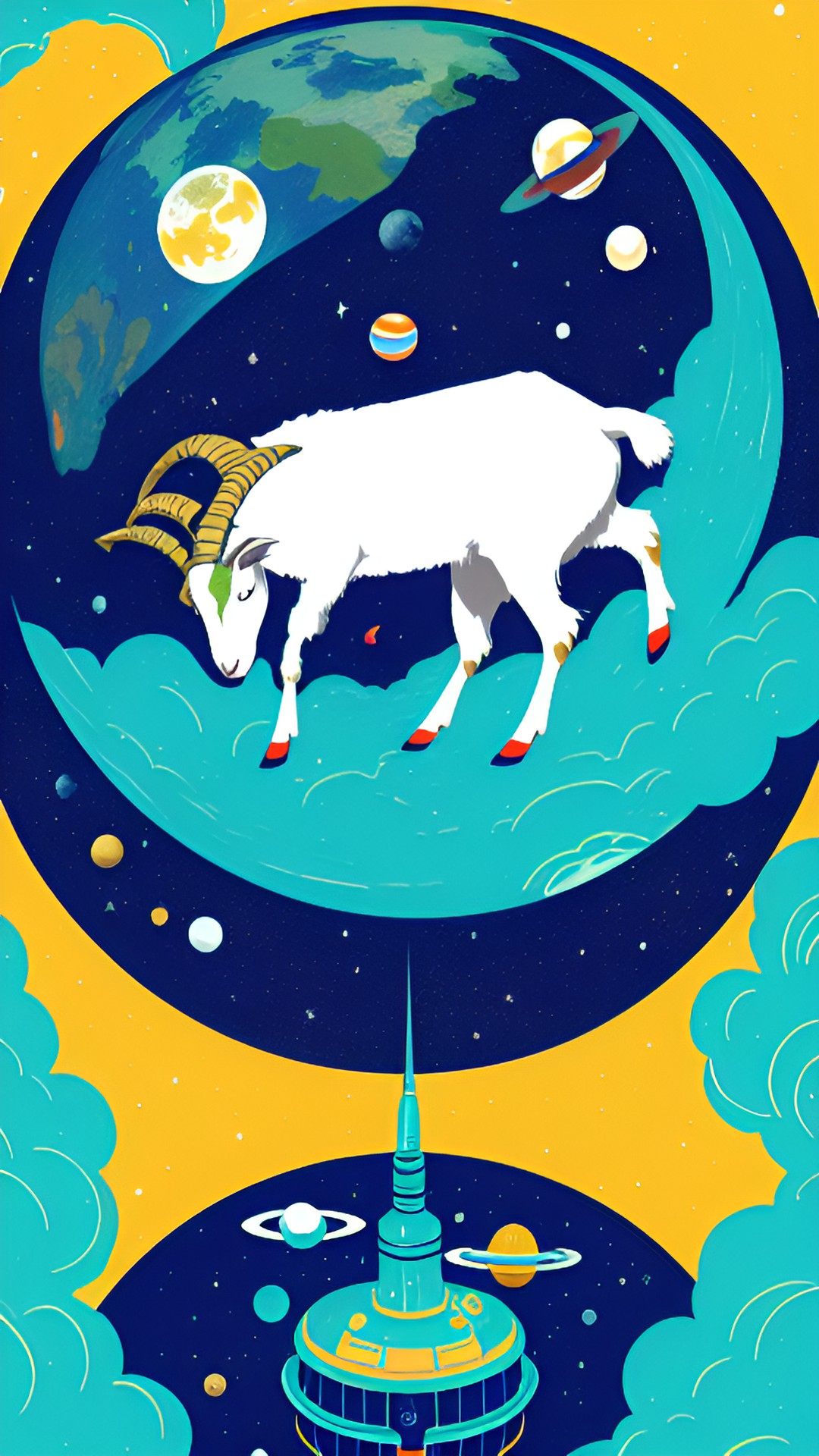 Goat in Outer Space - goat planet in outerspace preview