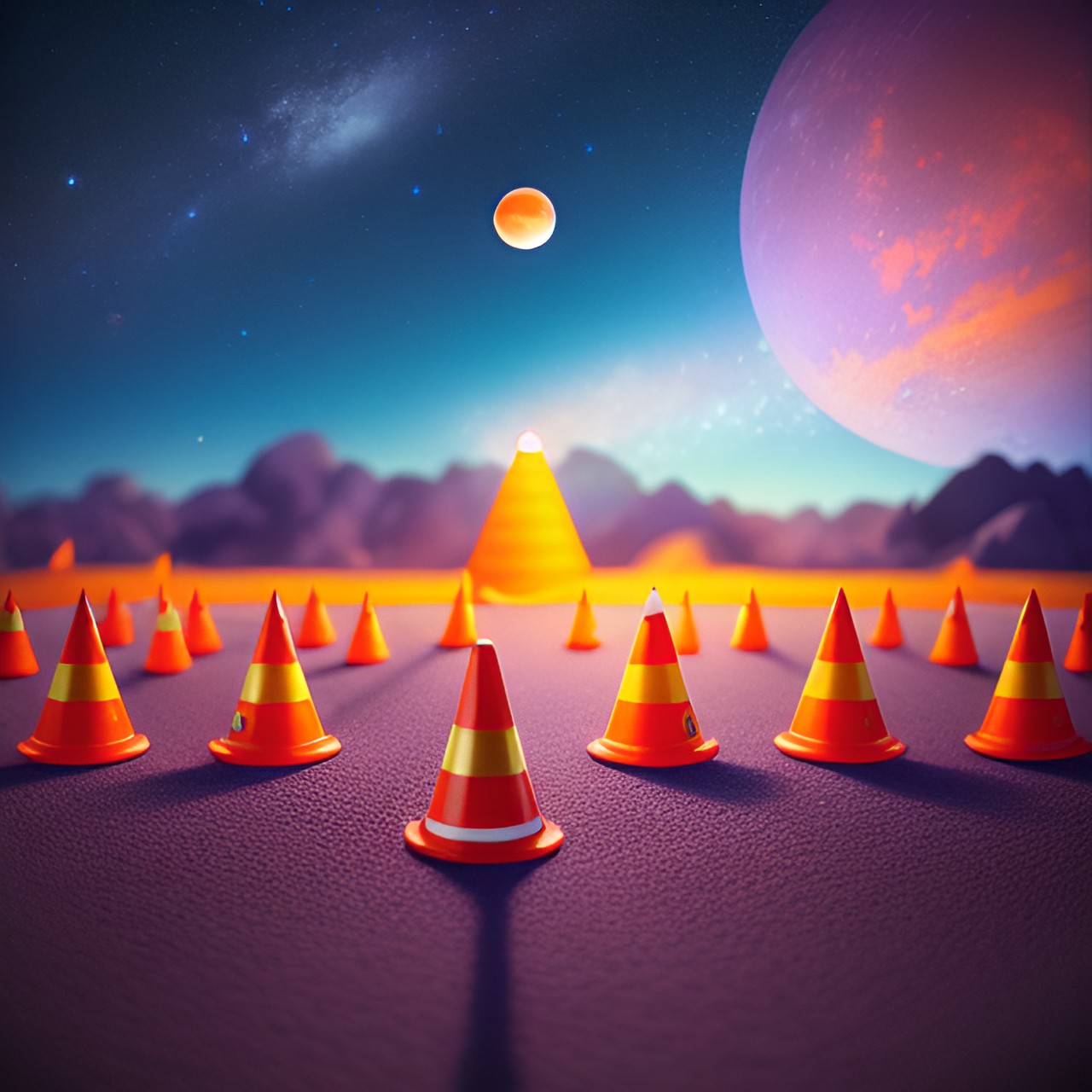 space cone - orange traffic cone space galaxy stars planets ufo  purple planets stars orange cone moon cones moon preview