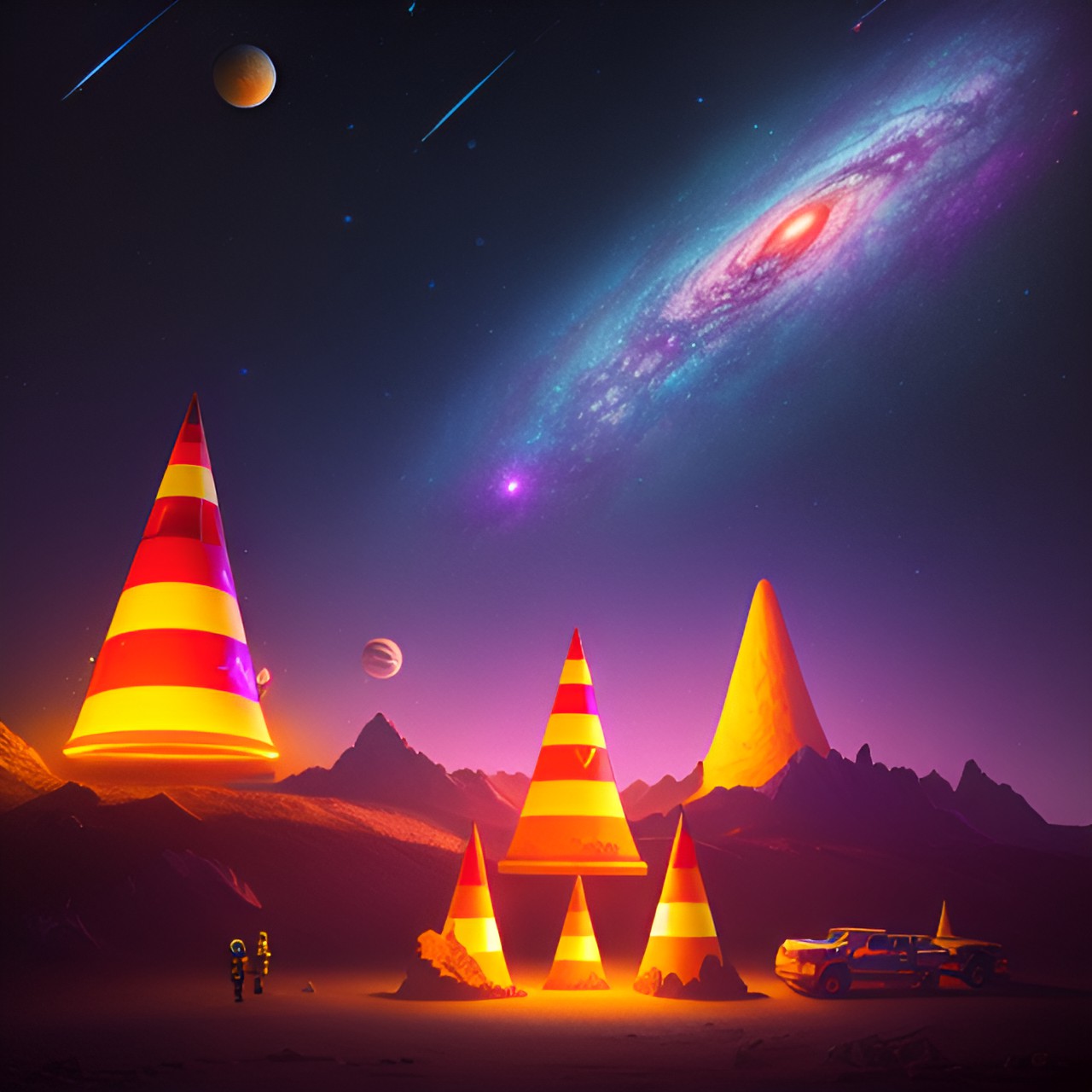space cone - orange cone space galaxy stars planets ufo cones purple cosmic cones ufo comet cone cosmic wave cone ship milky way preview