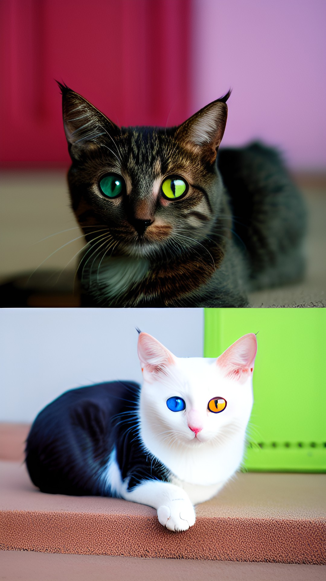 cats playing different color eyes preview