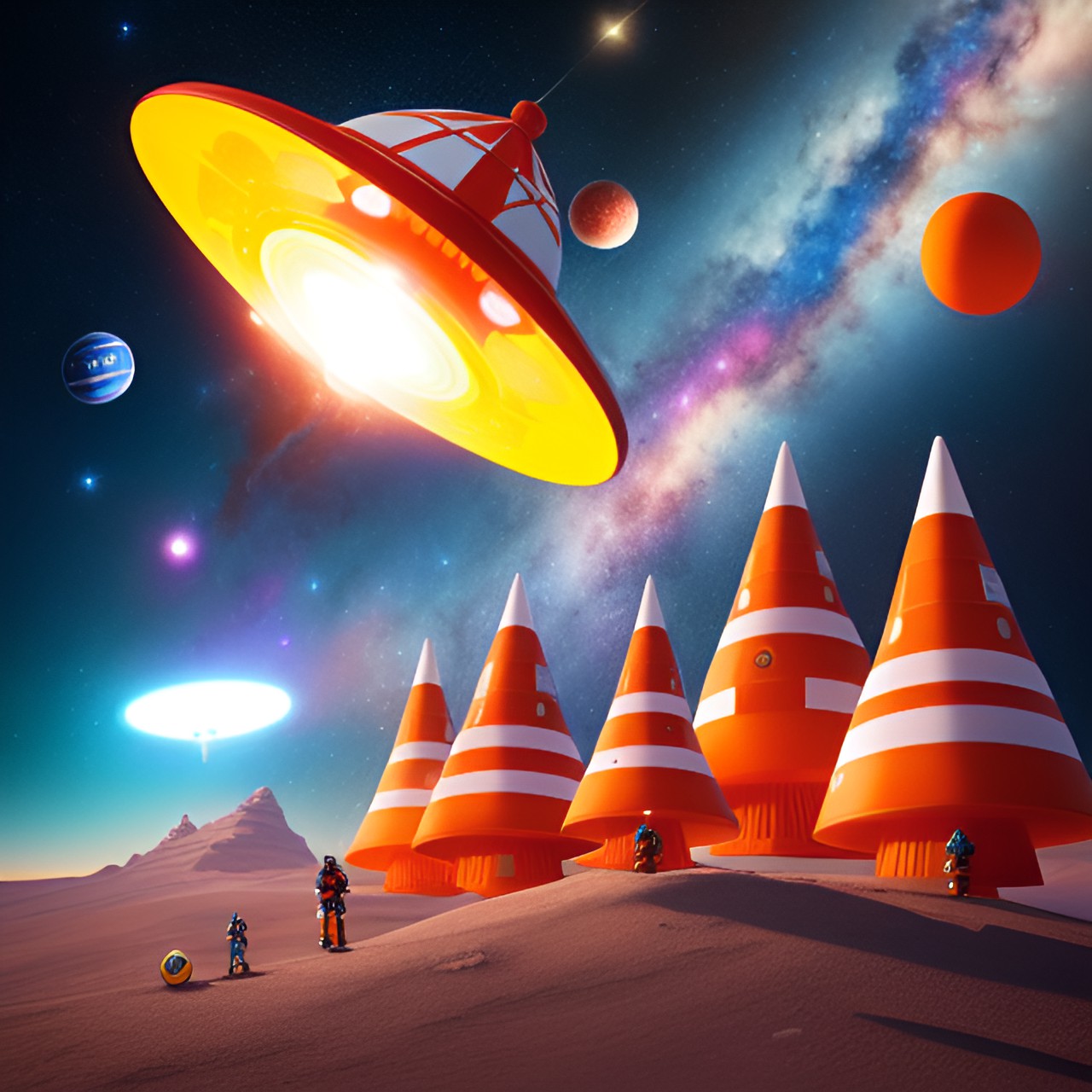 space cone - orange cone space galaxy stars planets ufo cones cosmic comet cones ufo ship milky way cones preview