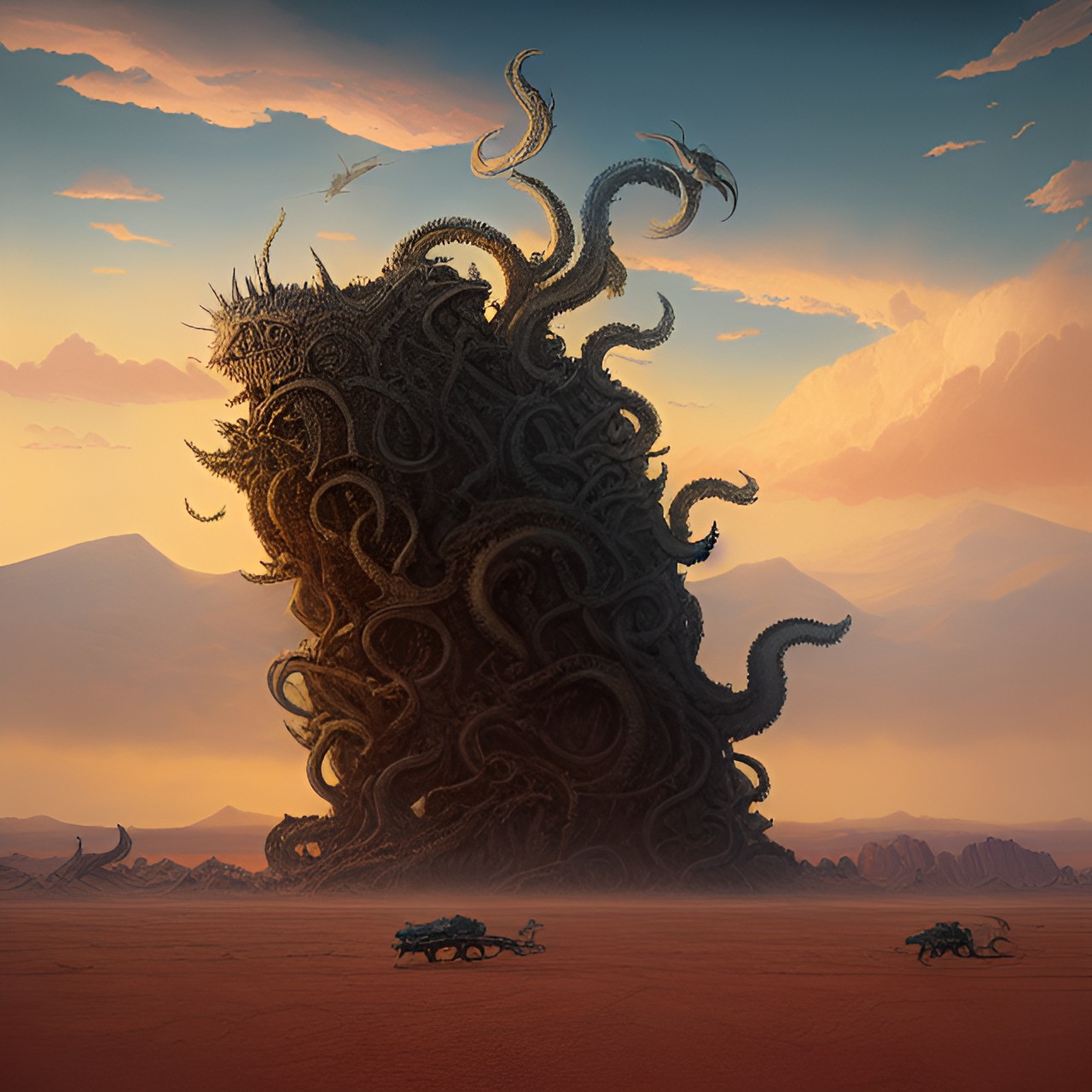 kraken floating over a desert landscape preview