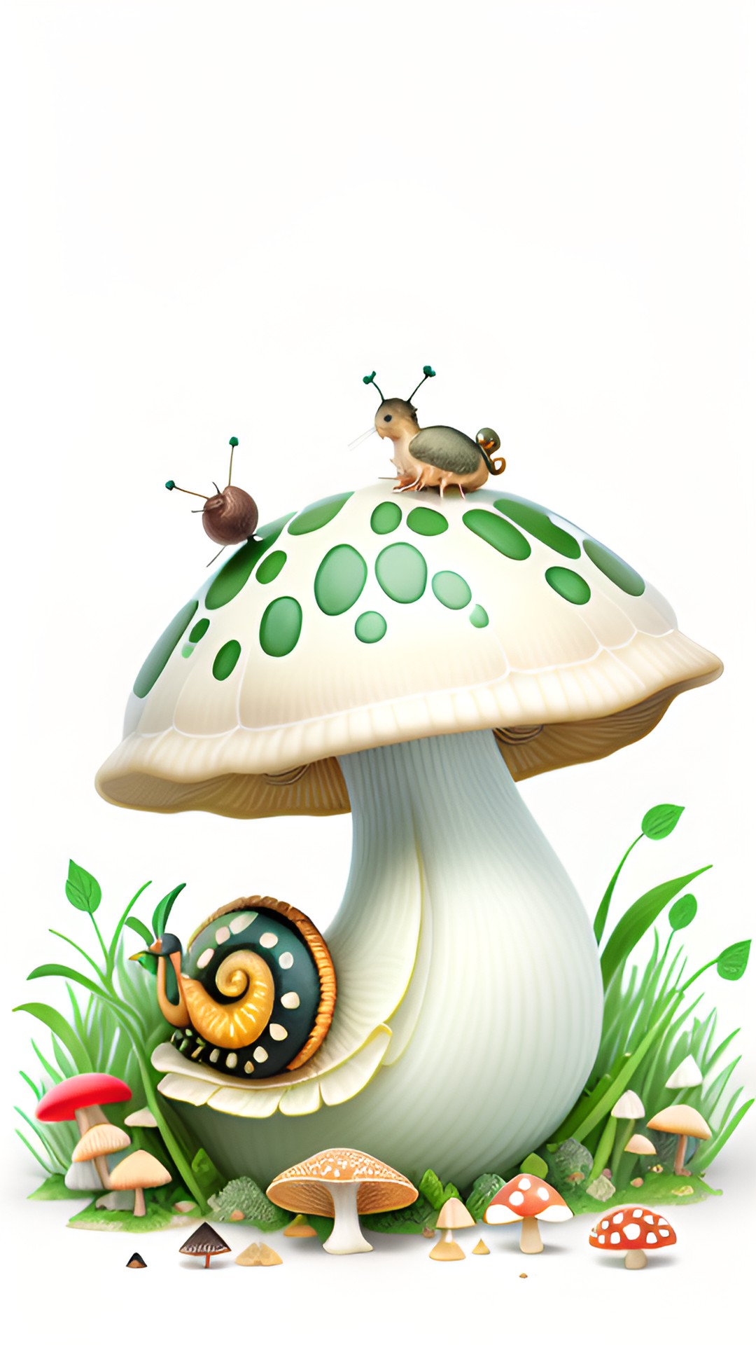 snail taking shelter under a mushroom preview