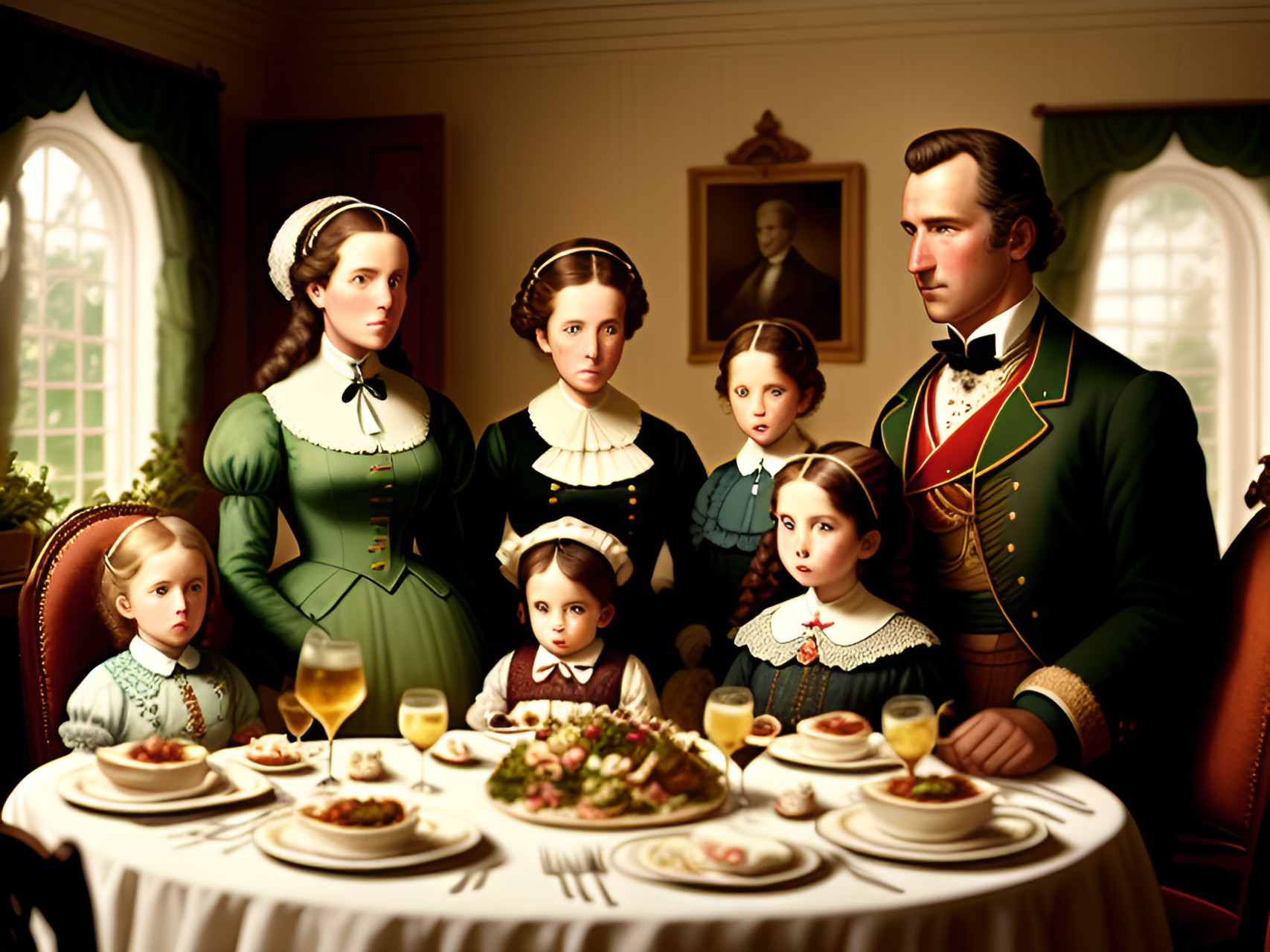 beatrix antoinette wainwright and family gather for dinner at the country manor house. preview