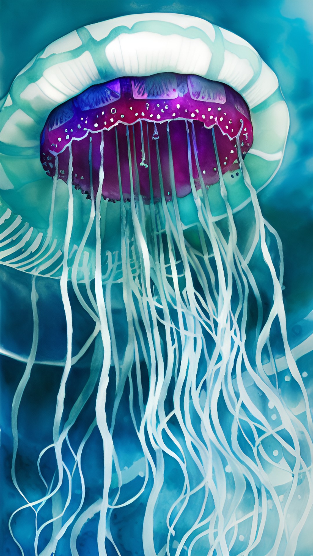 a drawing of a jellyfish with shading and color deep in the ocean stars in the water white jellyfish with light blue middle preview