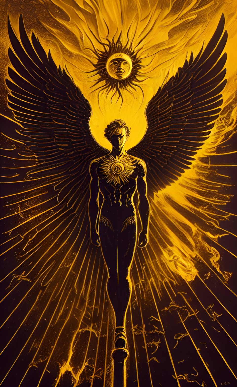 icarus burned by the sun oscar's like gold trophy with broken wings slightly abstract preview