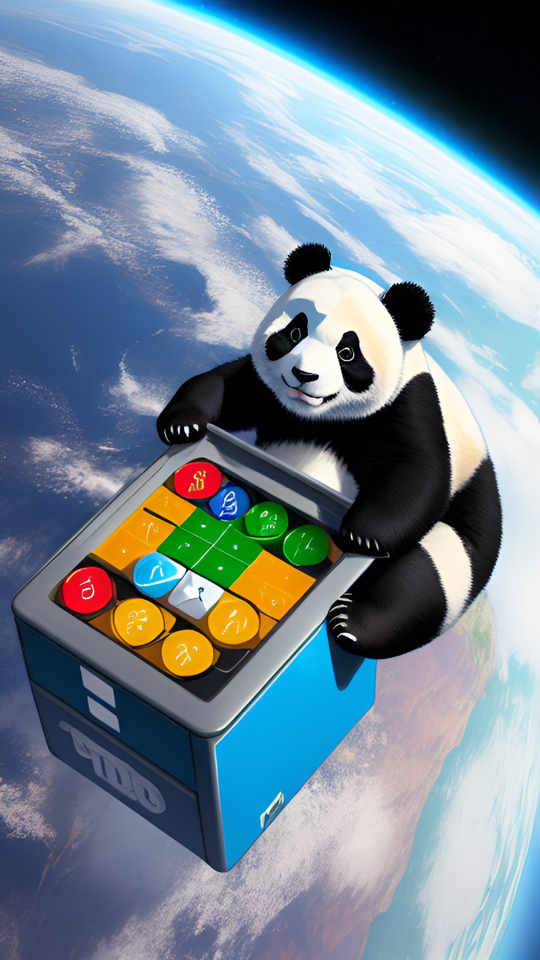 a panda playing games in space preview