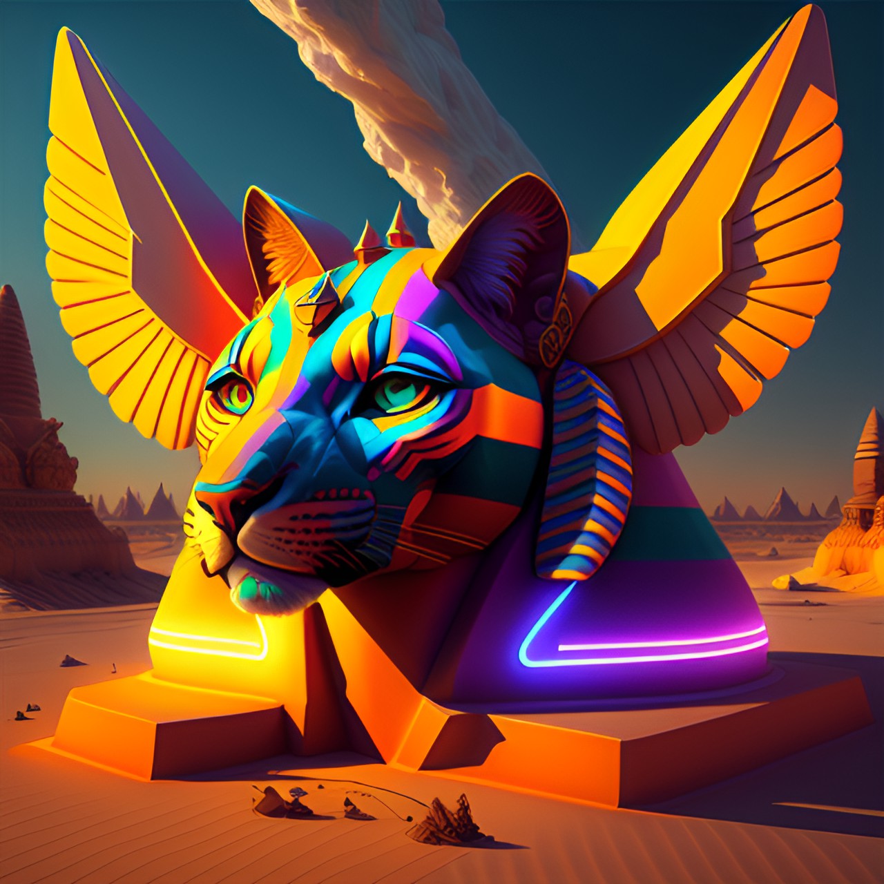 sphinx, hyperrealistic, colorful, detailed, dynamic lighting, drop shadows preview