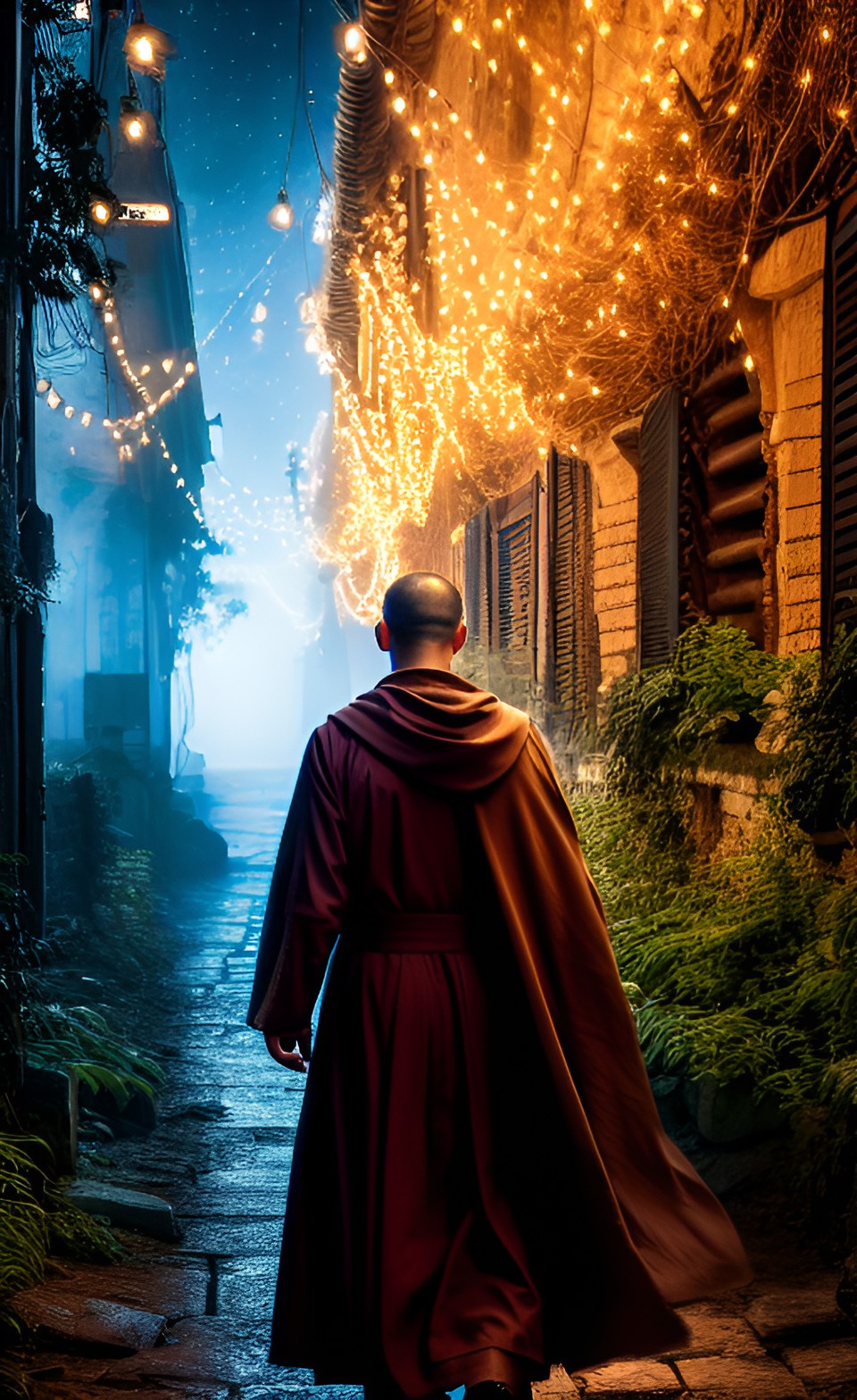 8k detailed and master art work, handsome divin franciscan monk, travelling the dark night of the soul to bring light to dystopian world of death , . 8k spiritual amazing art, 8k,flawless ,hyper real preview