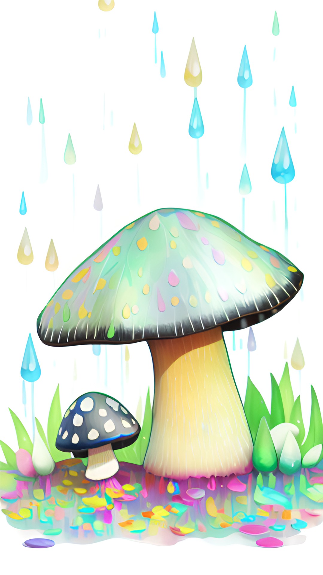 shroom in multicolor rain, glossy glittery prismatic preview