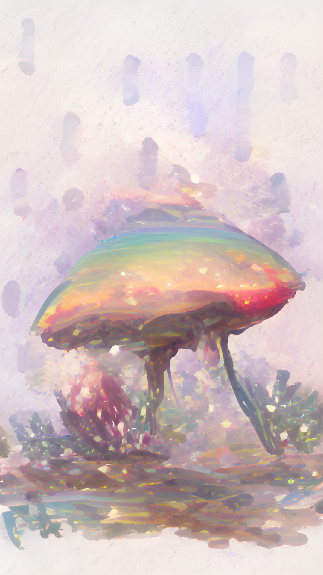 input from drawing - shroom in multicolor rain, glossy glittery prismatic preview