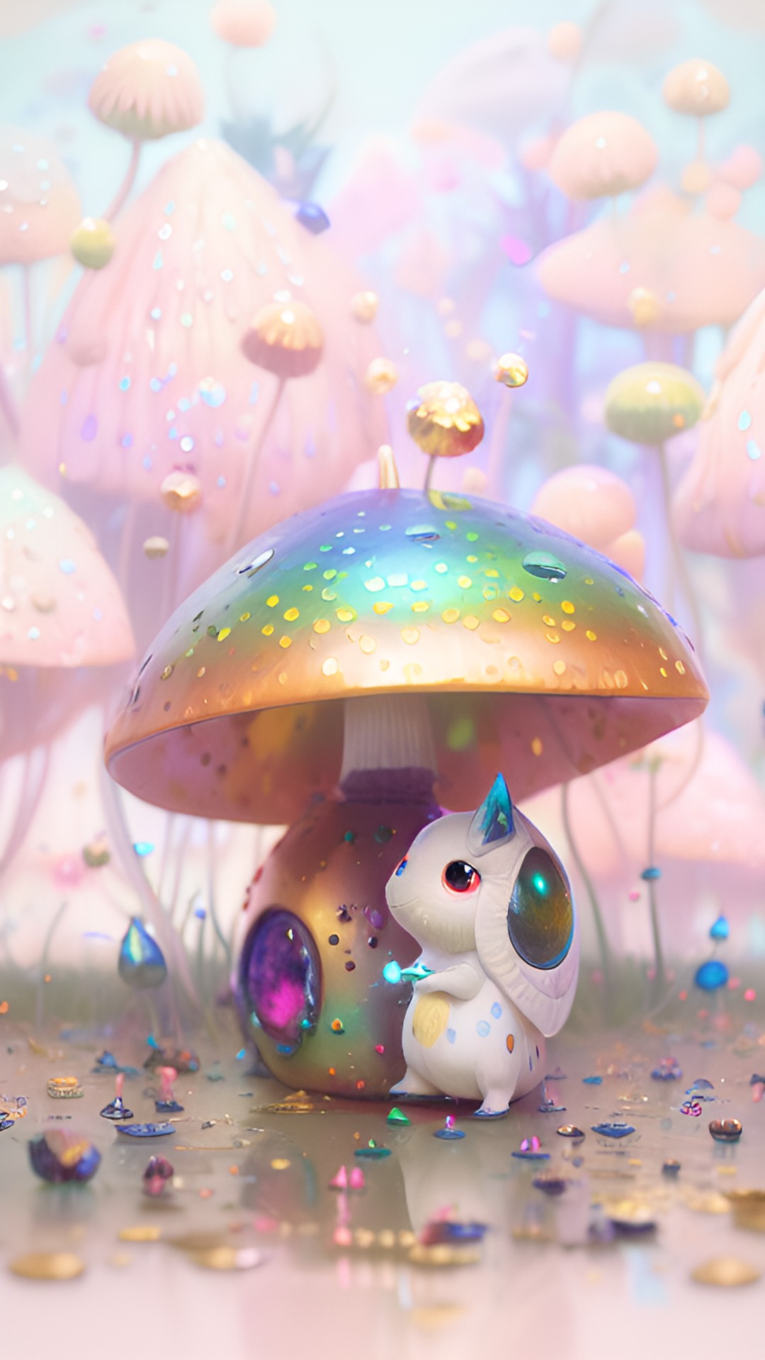 shroom in multicolor rain, glossy glittery prismatic preview