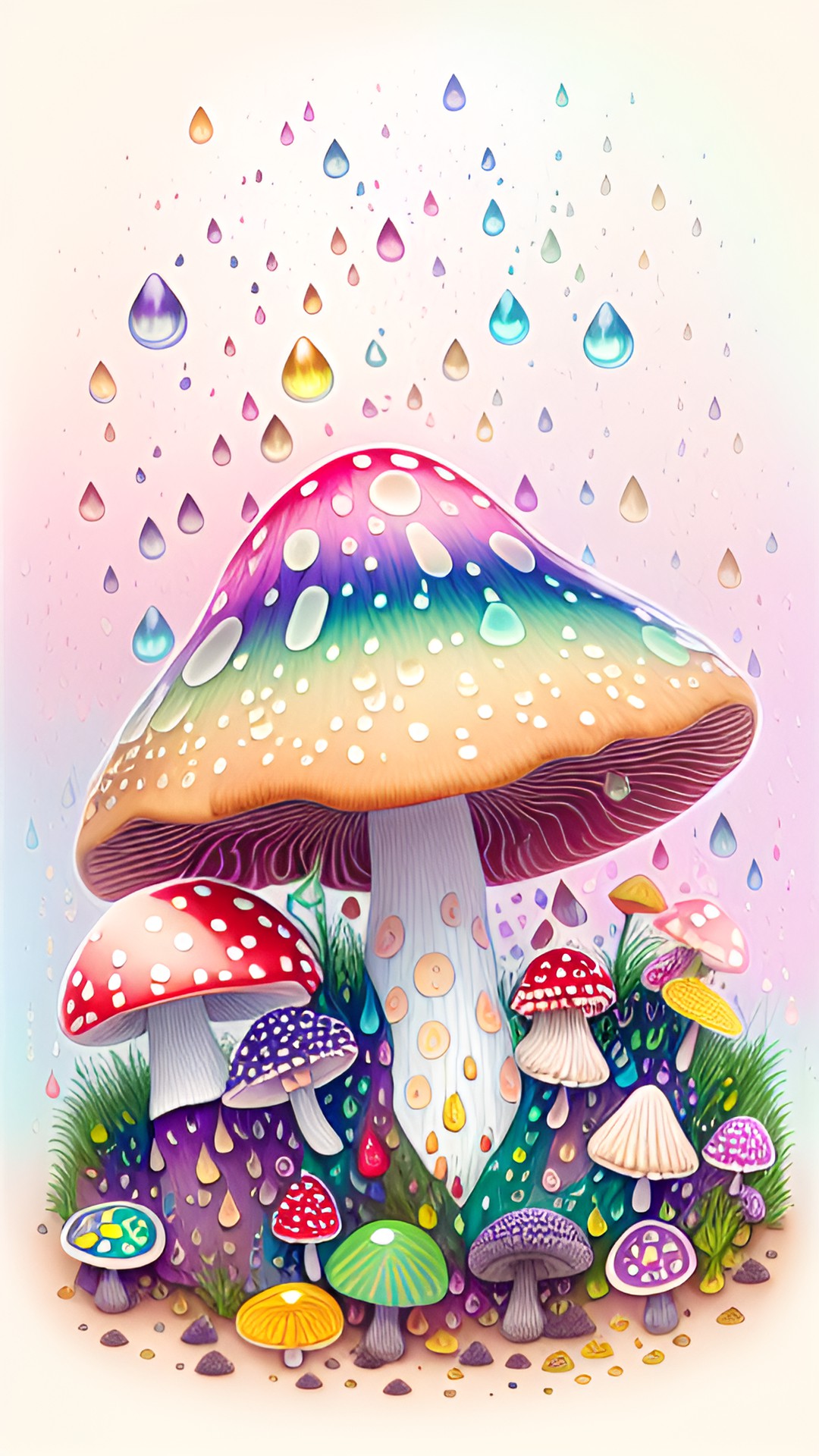 No snail? - mushroom in multicolor rain with snail beneath it preview