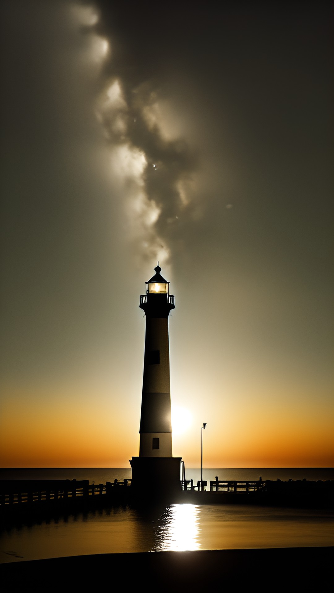 Beneath Gray Waters - san pedro lighthouse on jetty silhouette wharf midnight fishing foggy sea dark preview