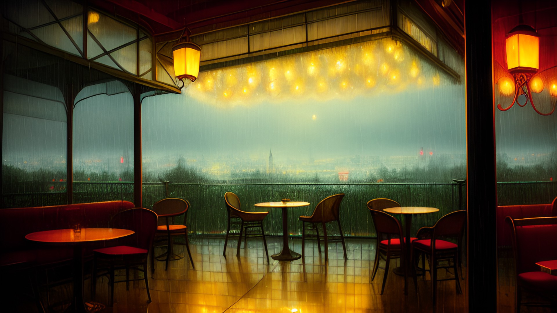 lo-fi cafe heart lights rainy preview