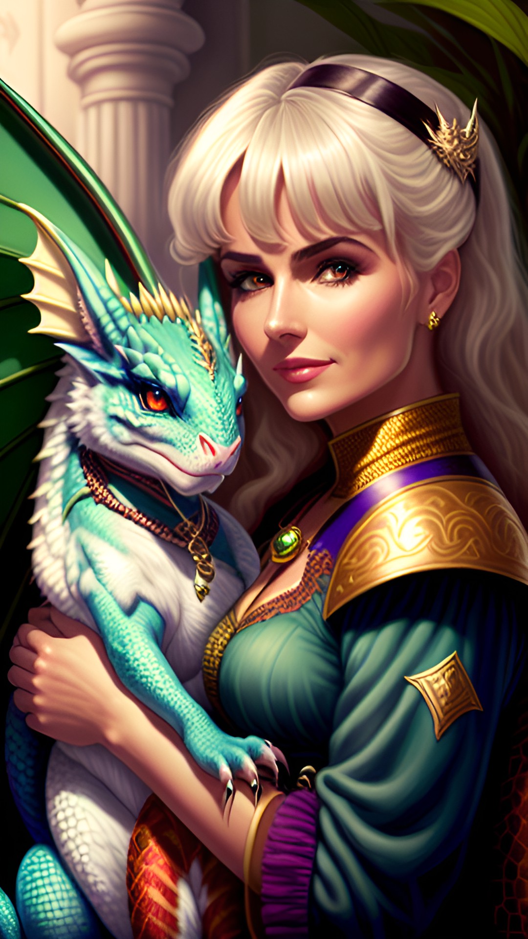 pretty woman with sweet tiny  pet dragon preview