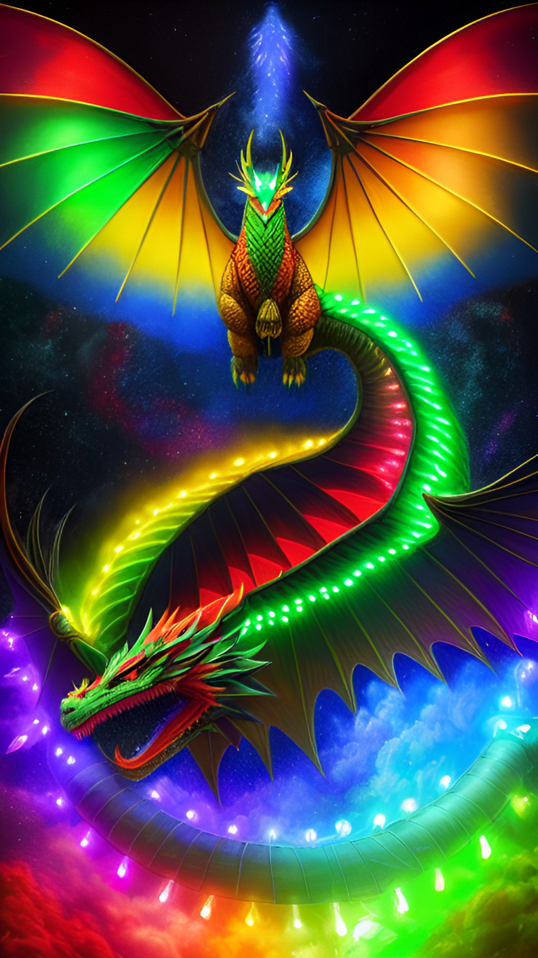 dragon made out of fireworks and led lights with rainbow colors and extremely detailed eyes with extremely detailed details looks kind of like a pokemon with fireworks with extremely awesome quirky details has led lights preview