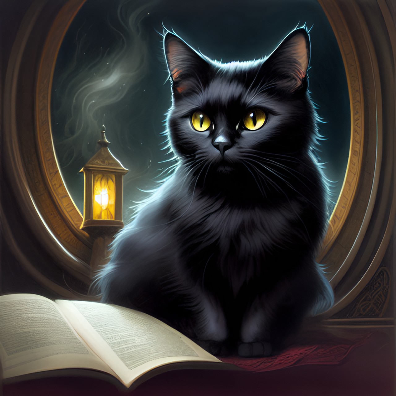 Cat with book - mystical witchy black cat preview