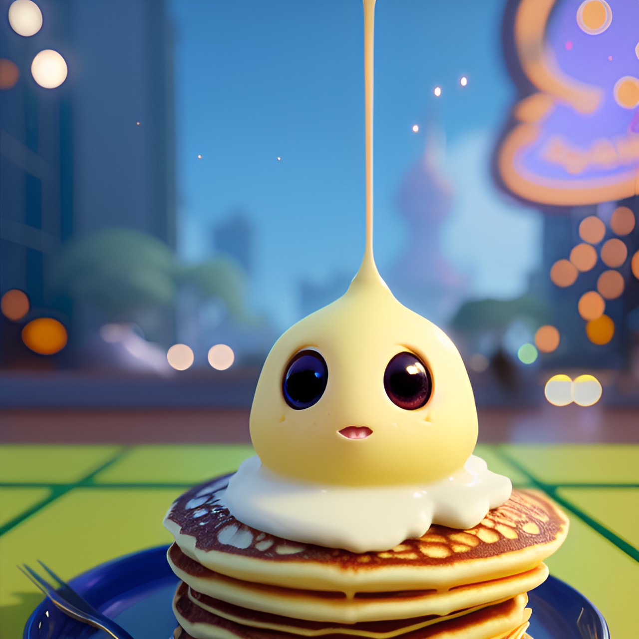 live delicious pancake with cream and with eyes very cute preview