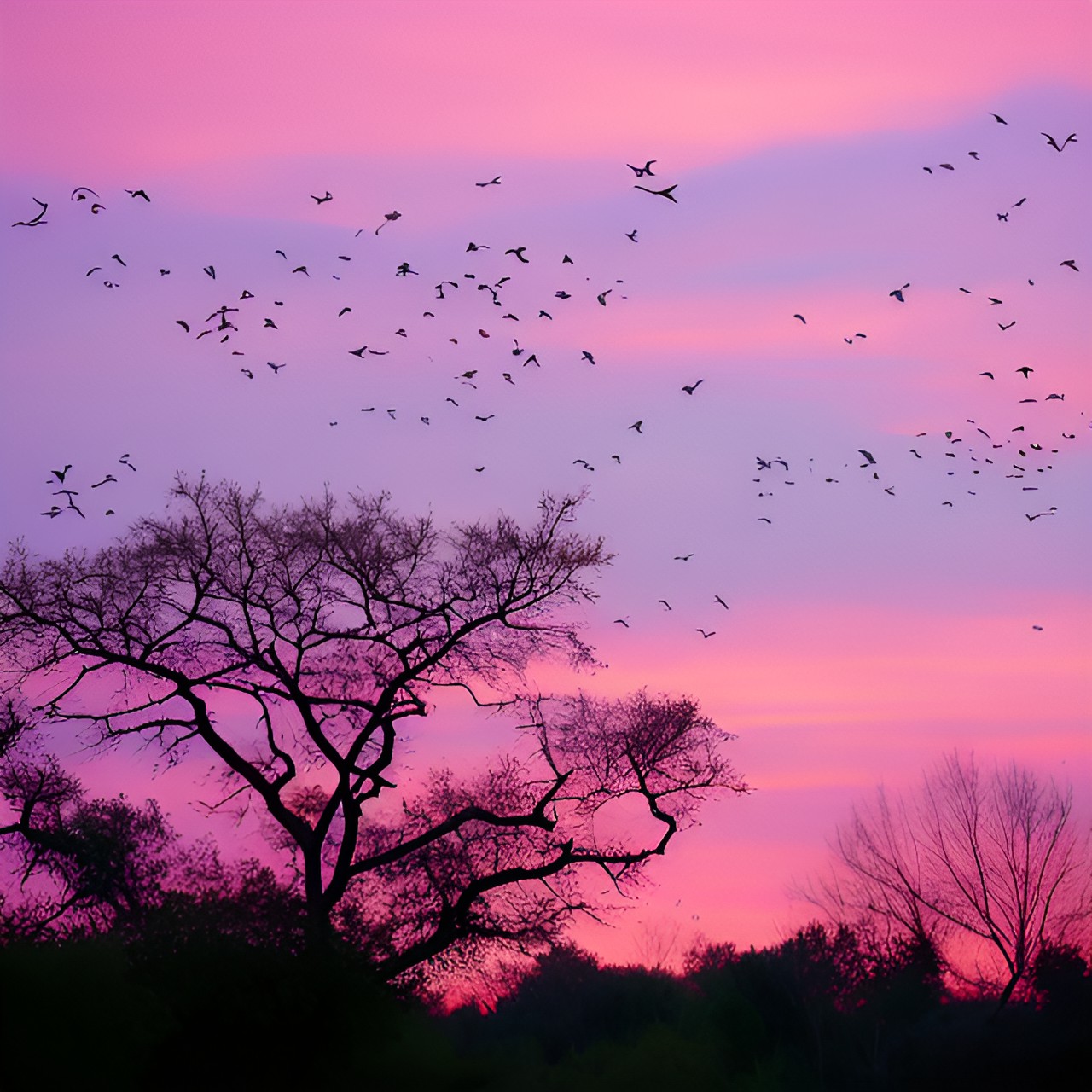 nice evening - evening,pink sky,birds preview