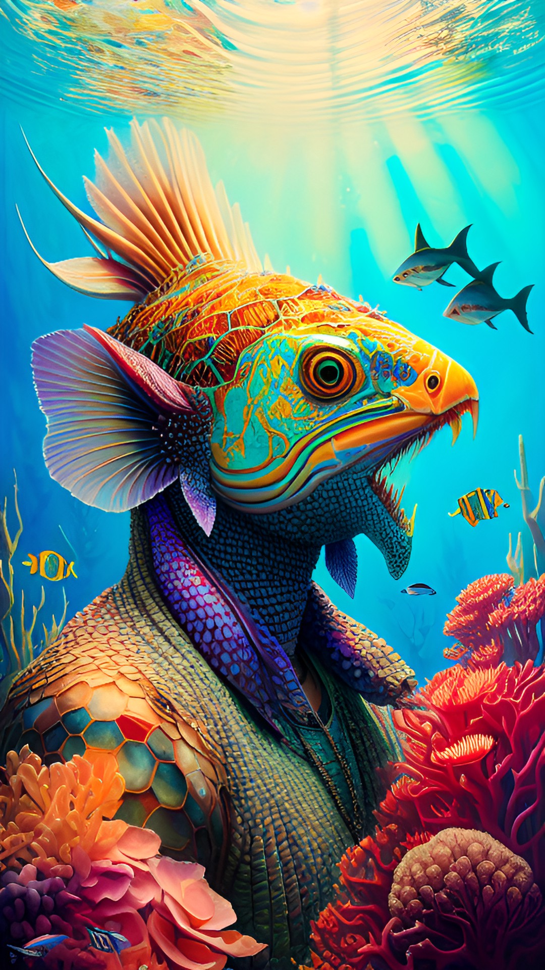 australia, scaly pattered face, underwater, sunlight, ultra detailed, cluttered preview