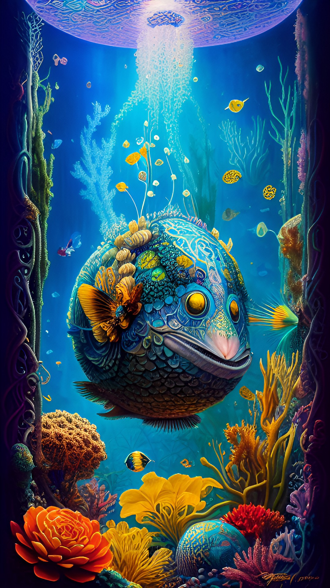 underwater, ultra detailed, cluttered, glowing, scales, bioluminescent, bubbles, intricate, magic, pattern, jewels, gemstones, pearls, delicate, gold, shipwreck, ruins preview