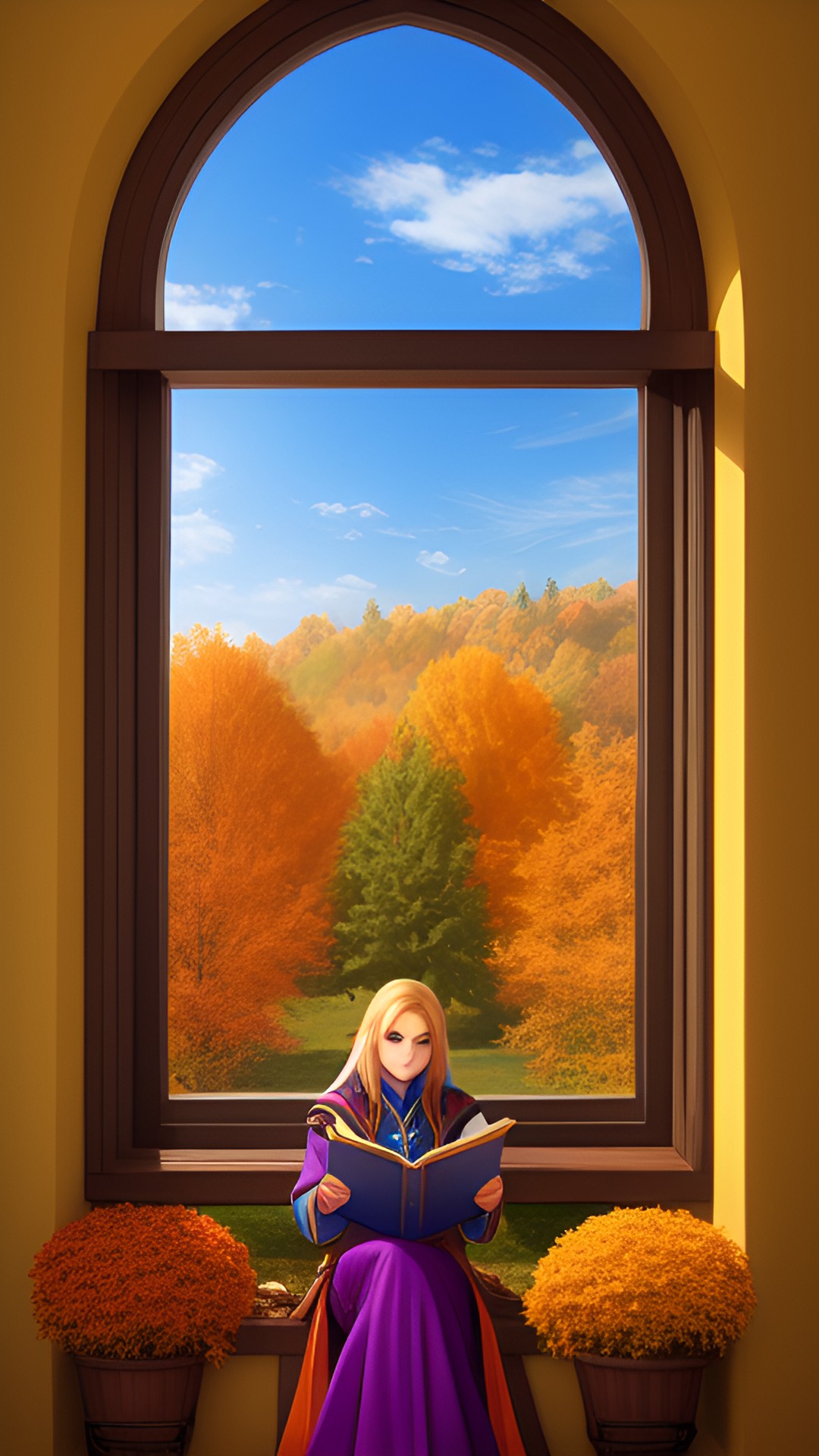 Fall - solmyr from heroes of might and magic 3 reading beside the window in autumn preview