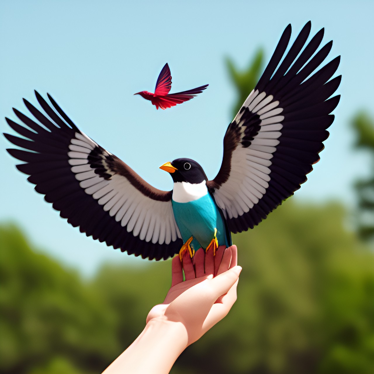 hands release a fluttering bird, symbolizing the liberation through forgiveness. preview