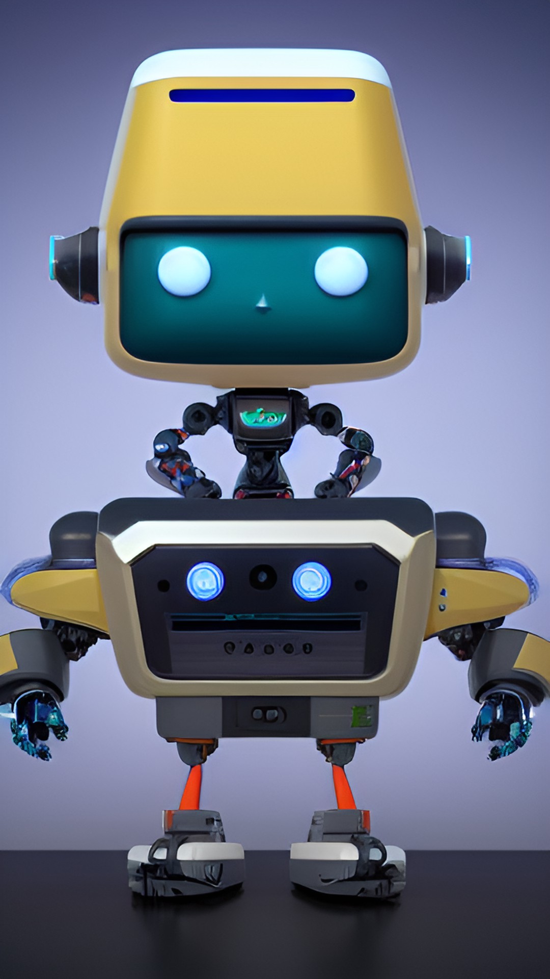 make a cute smilling robot with a gaming screen and refrigerator preview