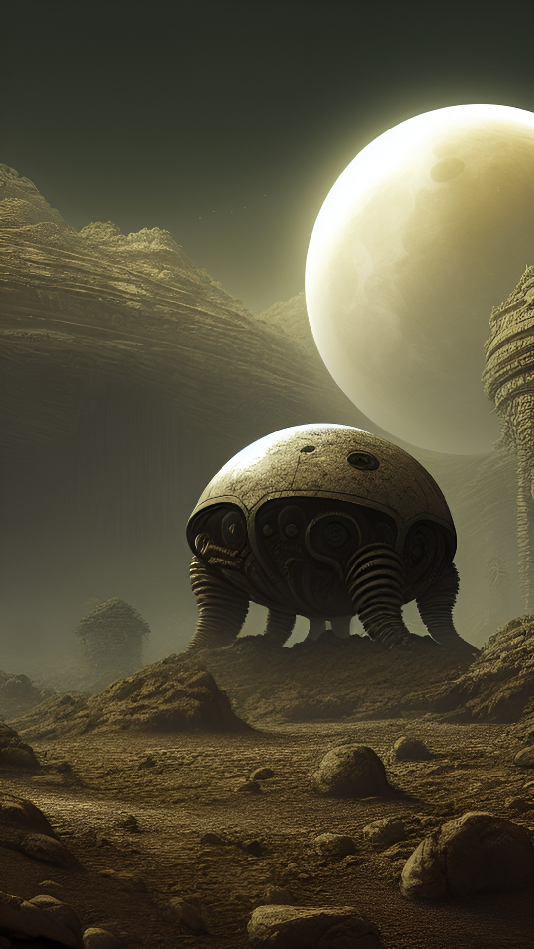 alien planet - giger alien biomechanoid jungle landscape realistic sepia planet moon rocks creatures preview