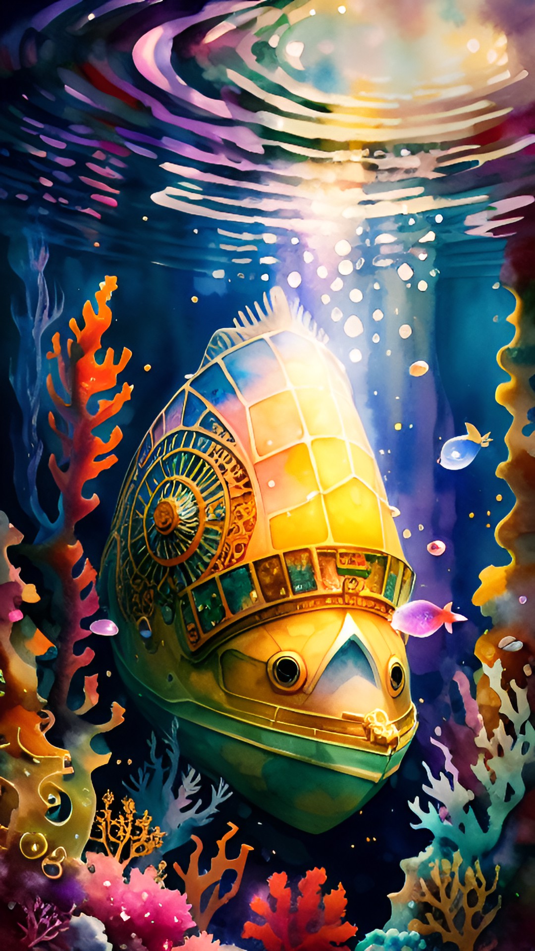 scaled face, underwater, ultra detailed, cluttered, glowing, scales, bioluminescent, bubbles, intricate, magic, pattern, jewels, gemstones, pearls, delicate, gold, shipwreck, ruins preview