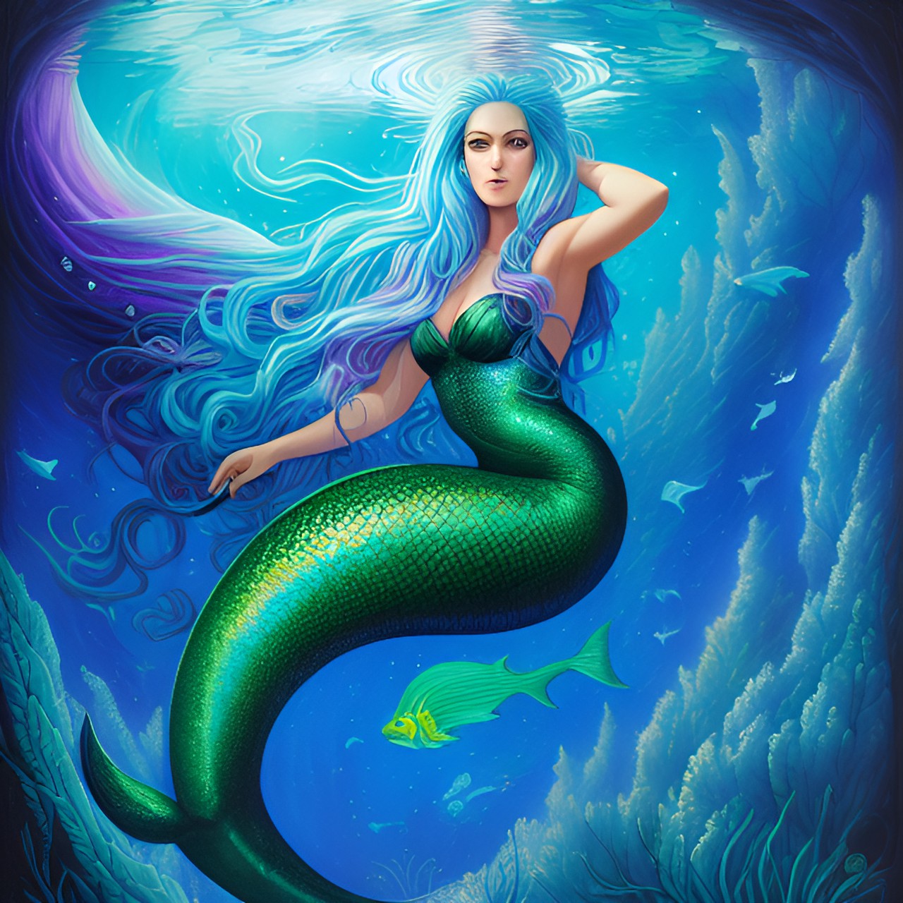 iridescent magical mermaid unicorn hybrid, vivid colors preview