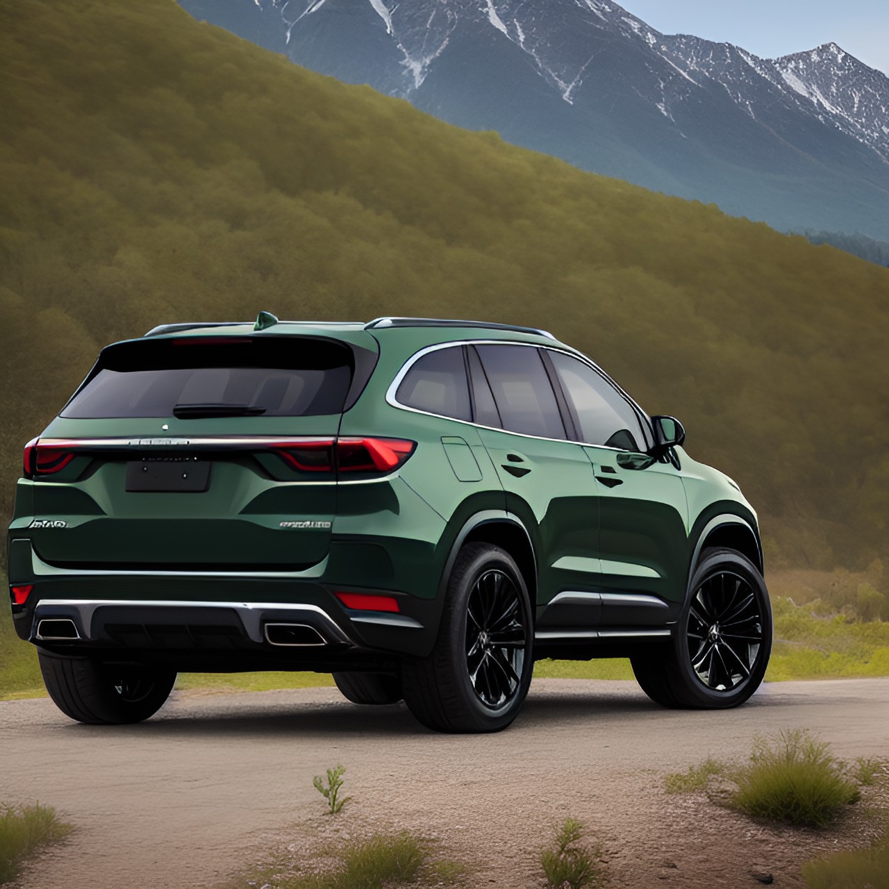 2020 luxury suv, dark green, large grille, led headlights, offroad wheels preview