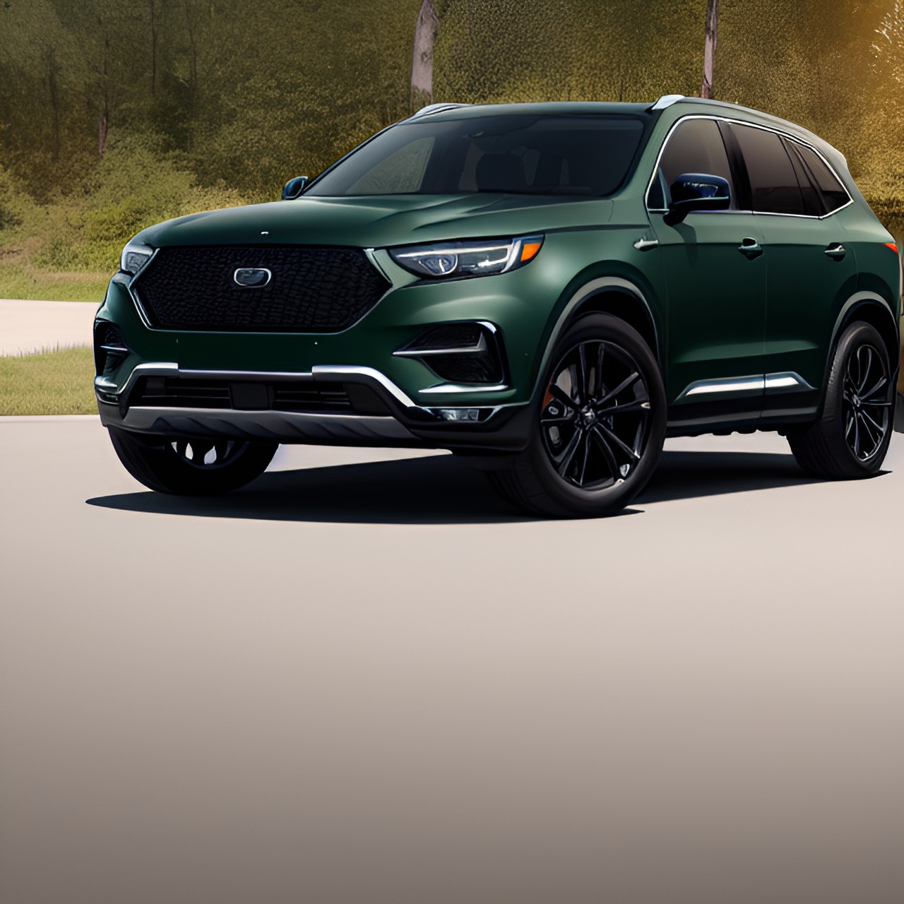 2020 luxury suv, dark green, large grille, led headlights, chunky plastic fenders preview