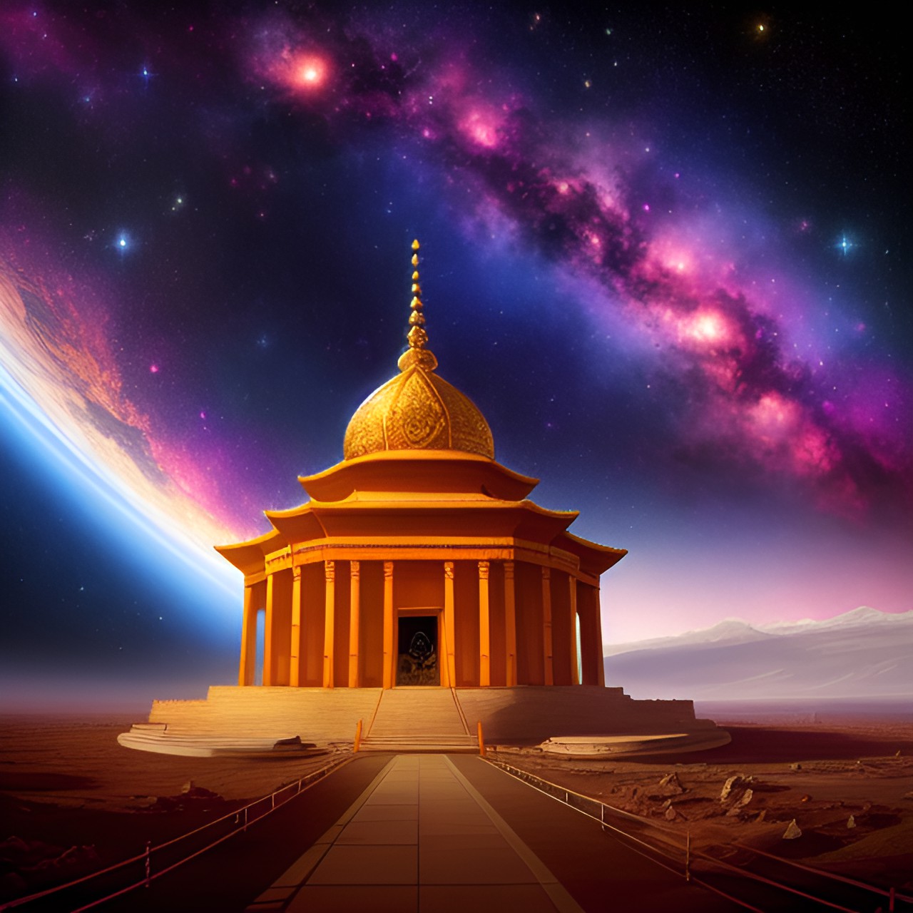 temple with no people in space takes centre stage only stars and nebulas in the background preview