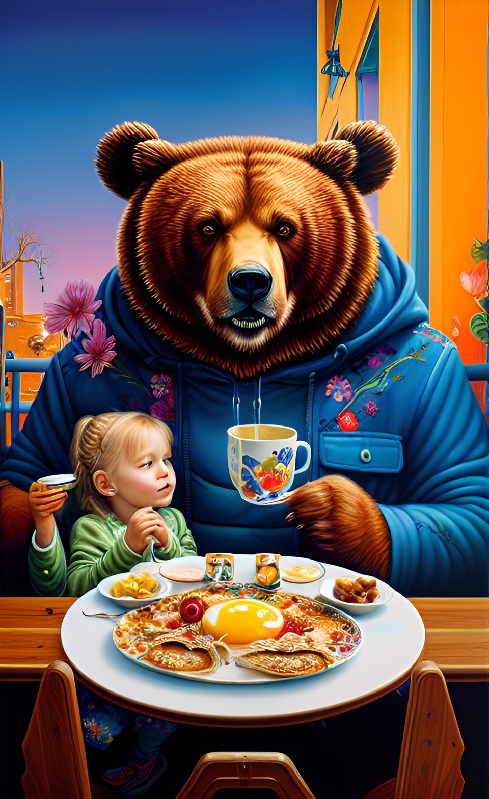 goldilocks and the 3 bears - goldilocks and handsome papa bear having breakfast preview