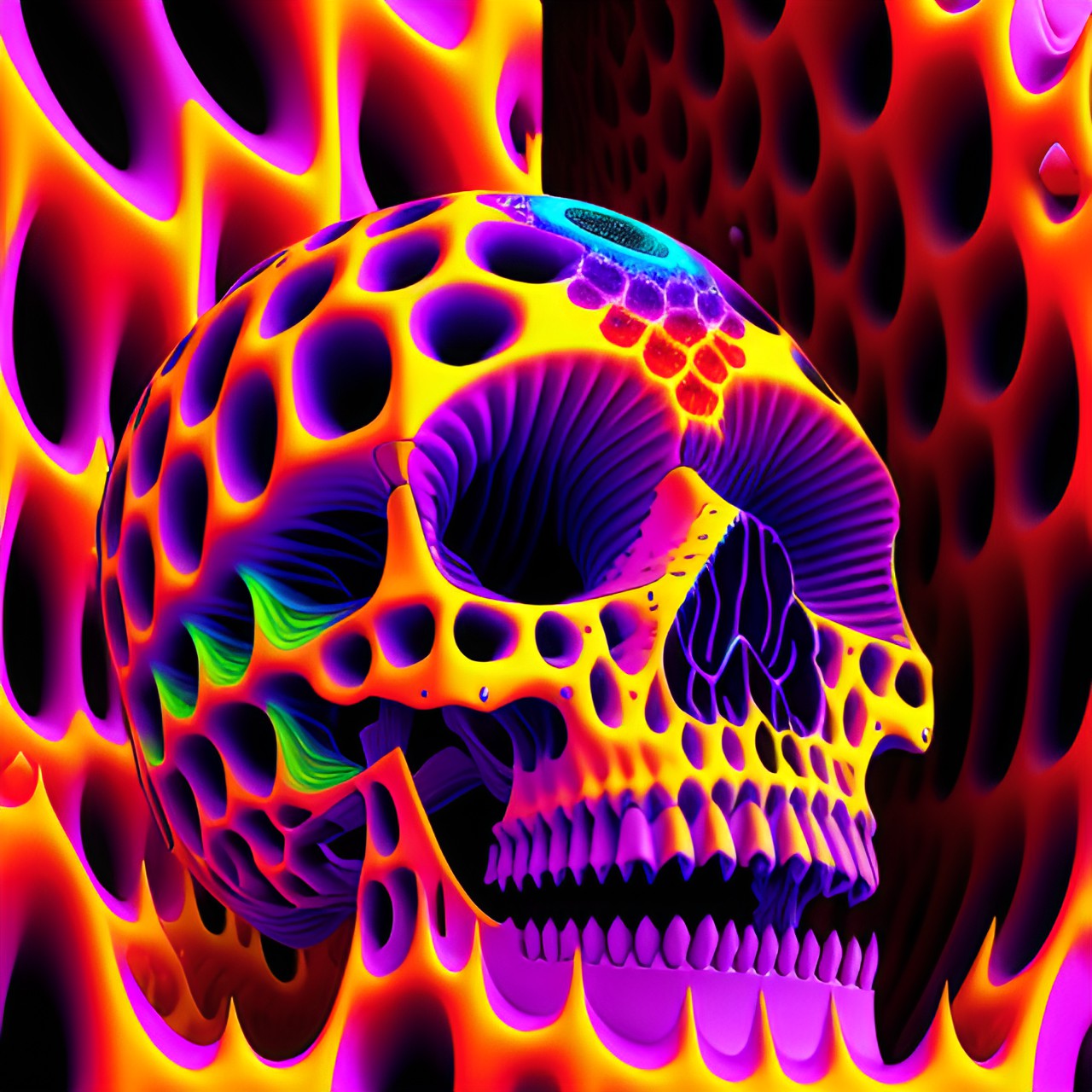 melting skull infinite fractals acid trip tubes, extremely detailed, textured preview