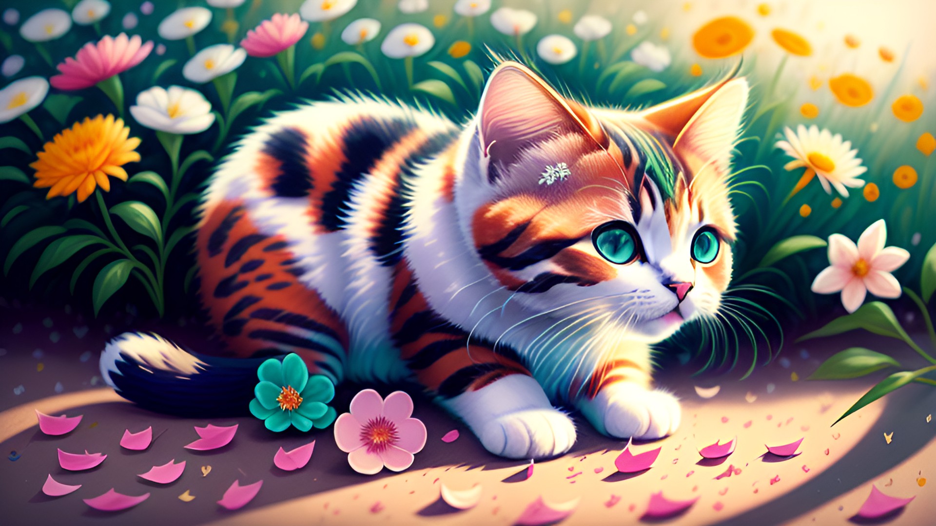 kitty and flowers petals preview