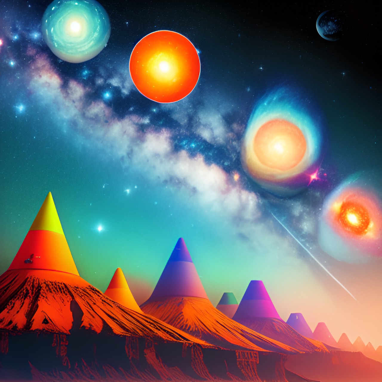 space cone - orange cone space galaxy stars planets ufo cones cosmic comet cones ufo ship milky way cones preview